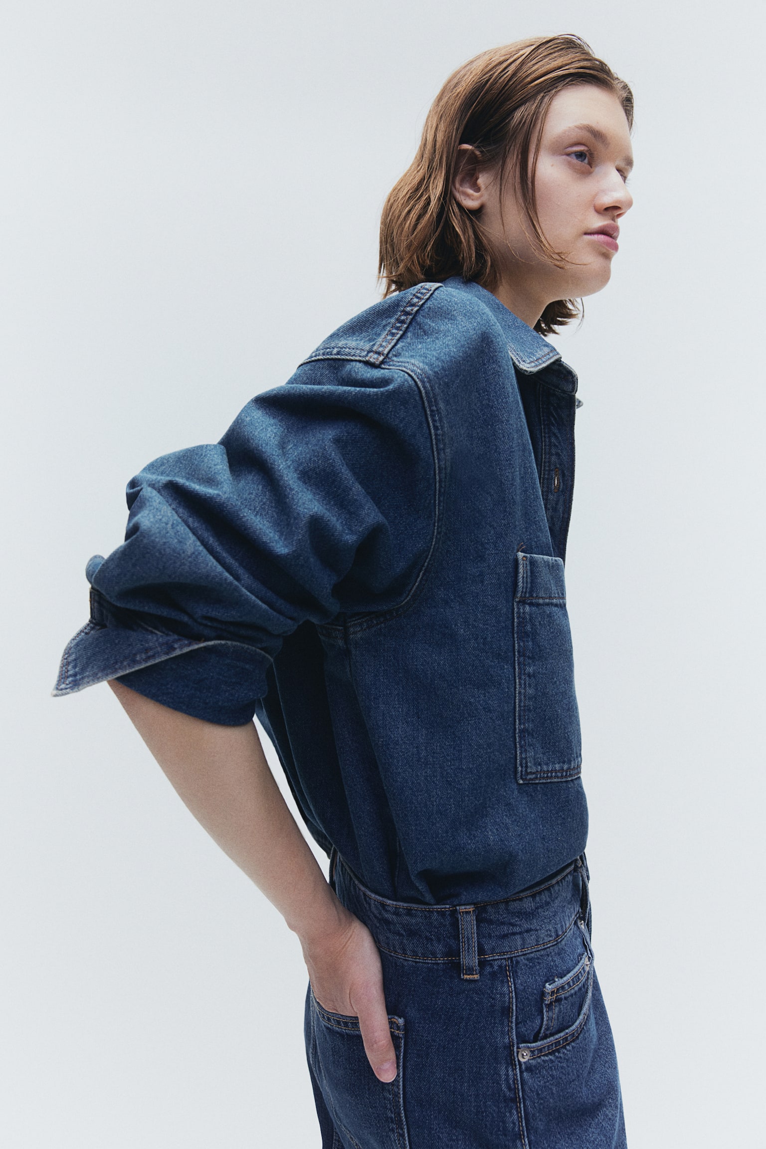 Oversized Denim Shirt - Denim blue/Dark greige/Dark grey - 5