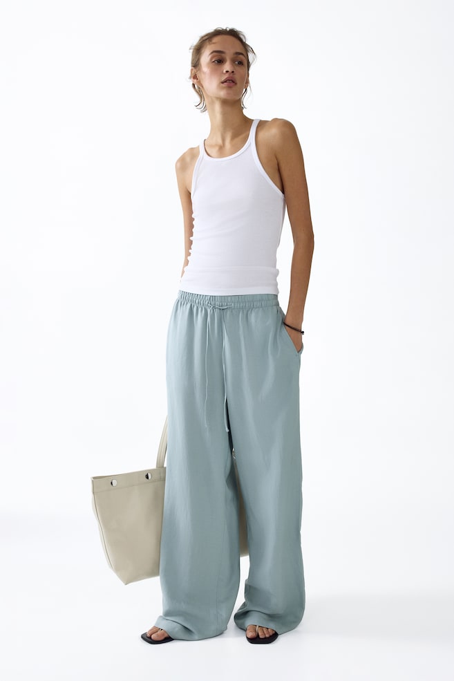 Pantalón en mezcla de lino - Turquesa claro/Negro/Marrón oscuro/Beige claro/Blanco/Beige claro/Crema/Rayas/Beige claro/Rayas/Beige/Rojo oscuro/Verde caqui oscuro - 3