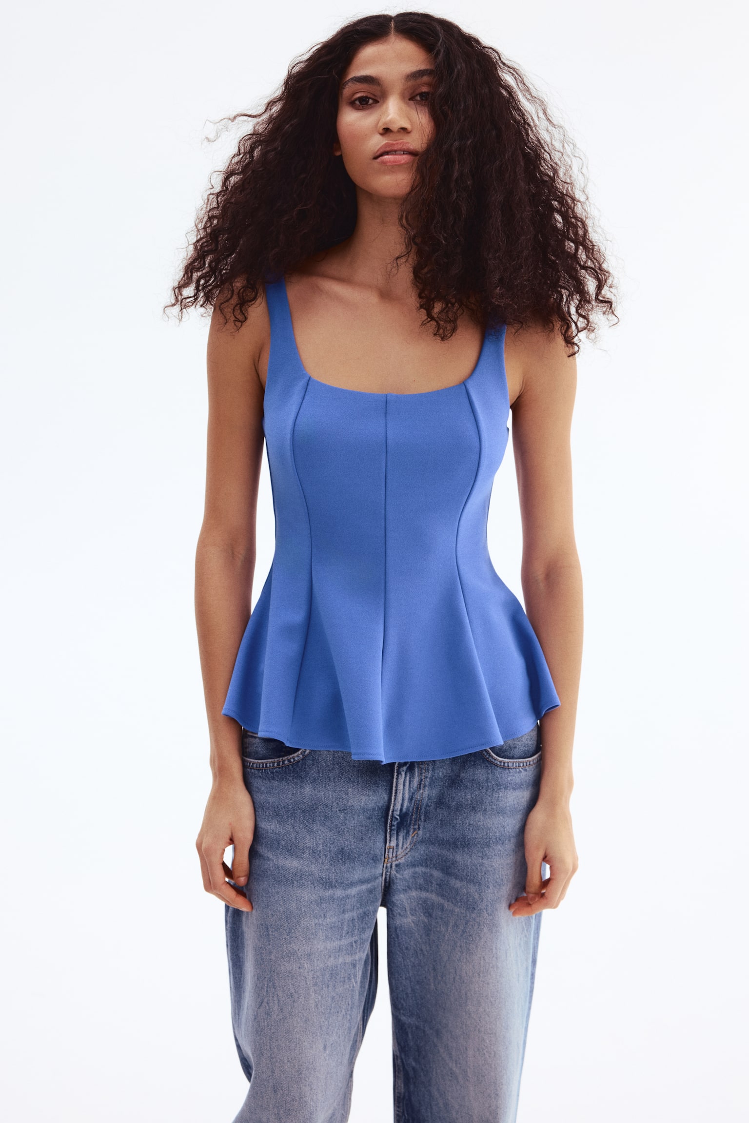 Женский топ H&M Sleeveless Peplum Top, цвет: Синий — фото 2