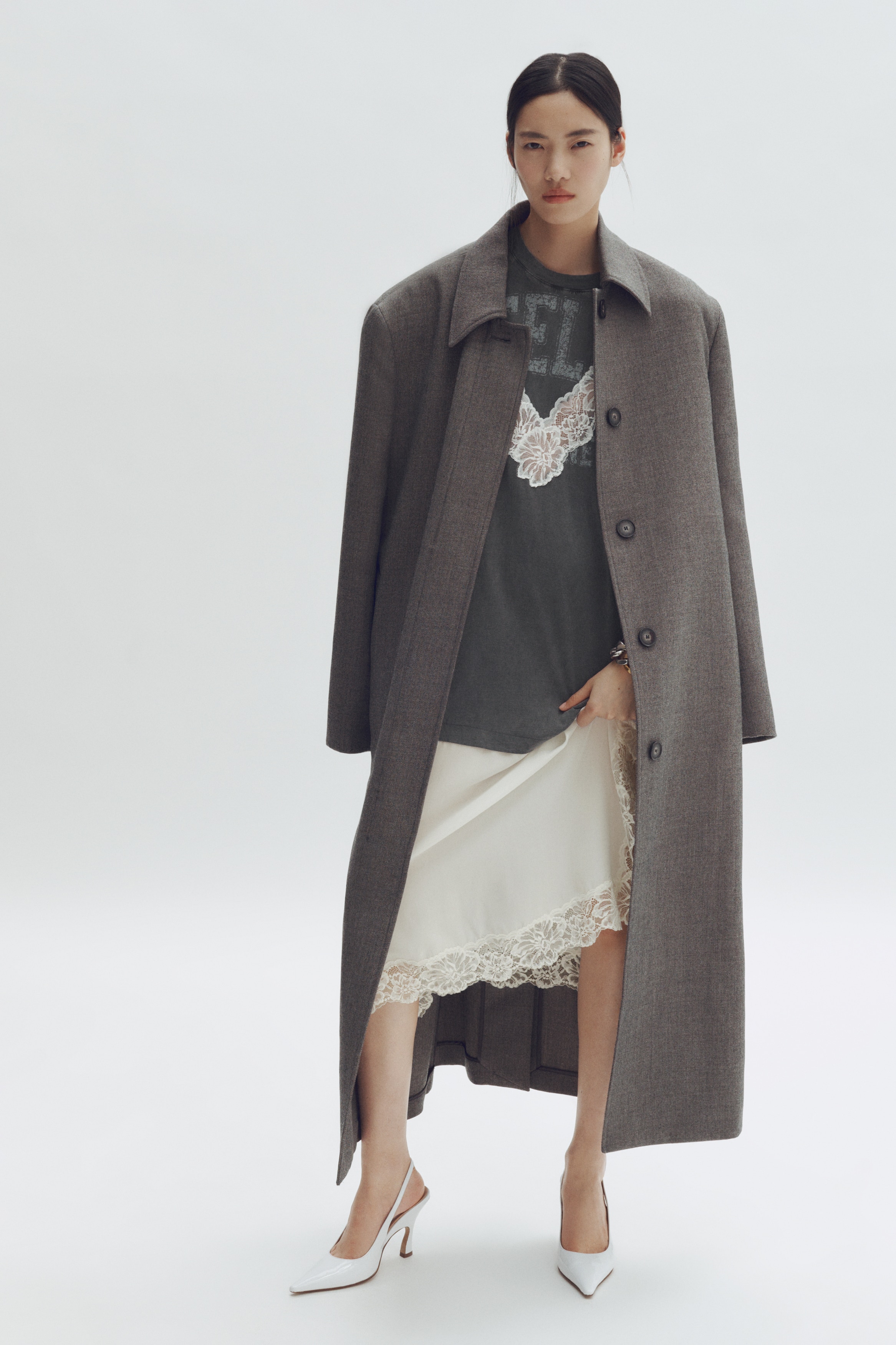 Women's Dark gray Lace-Trimmed T-Shirt Dress | H&M US