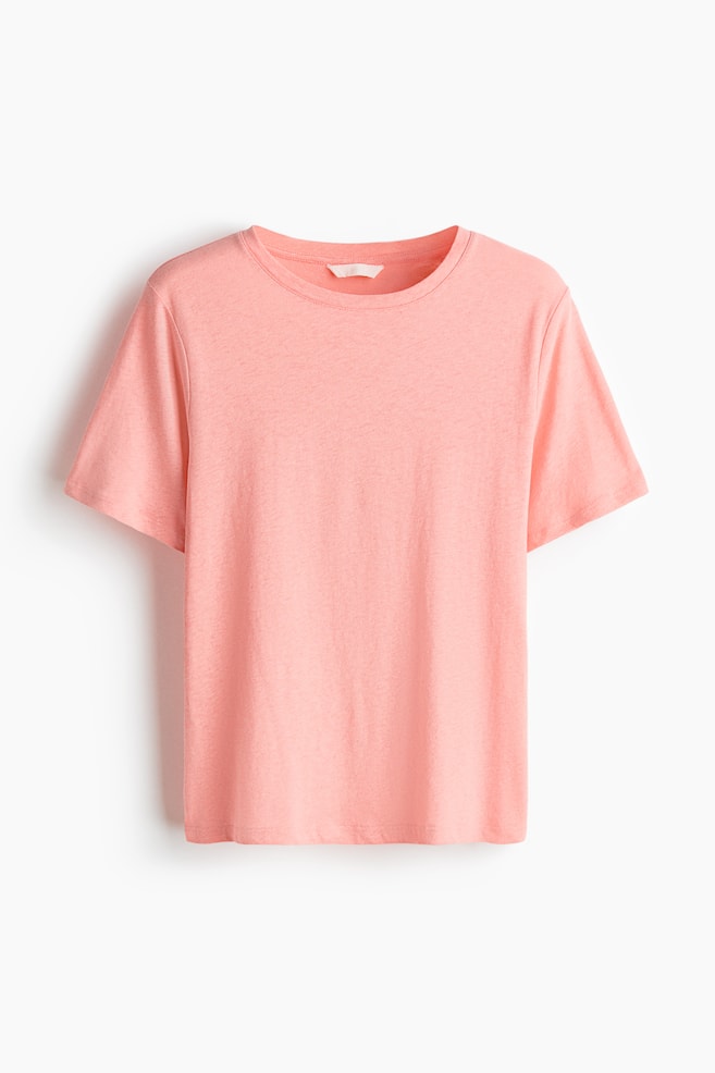 Camiseta en mezcla de lino - Rosa melocotón/Azul/Amarillo claro - 1