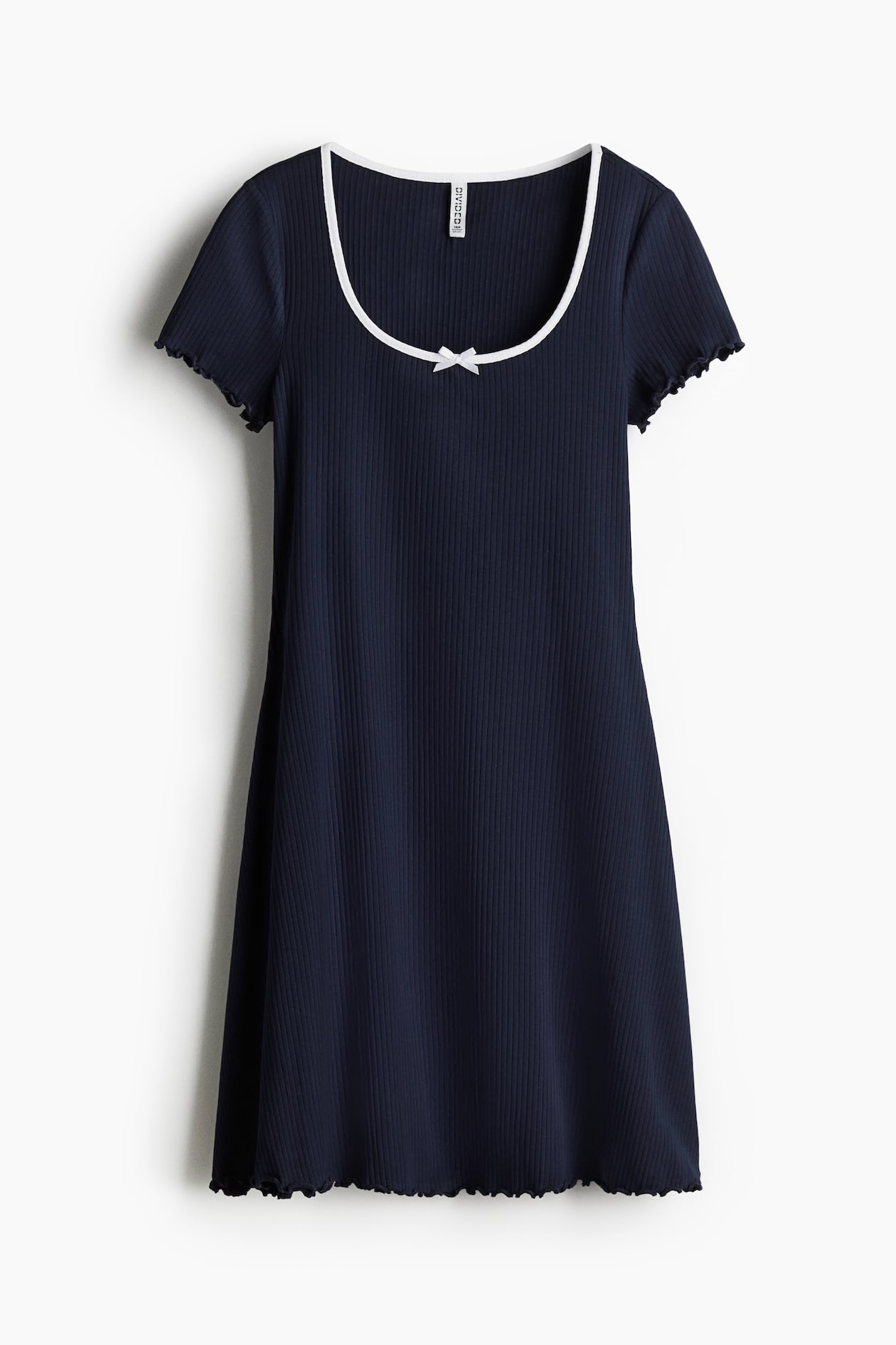 Women's Dark blue Overlocked-Trim Dress with Flared Skirt | H&M US