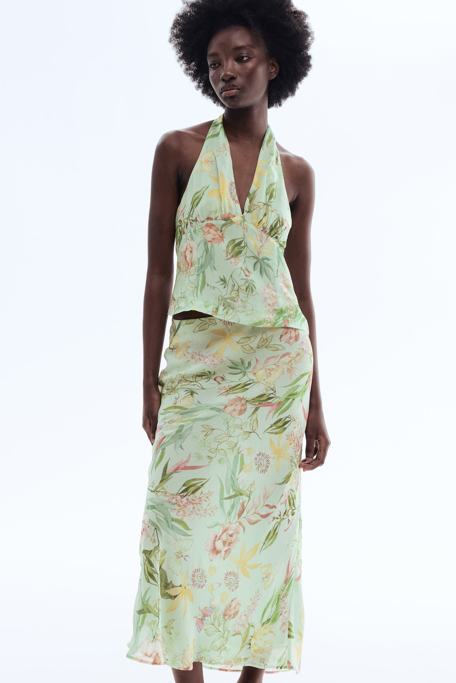 Printed viscose skirt - Light green/Floral - 4