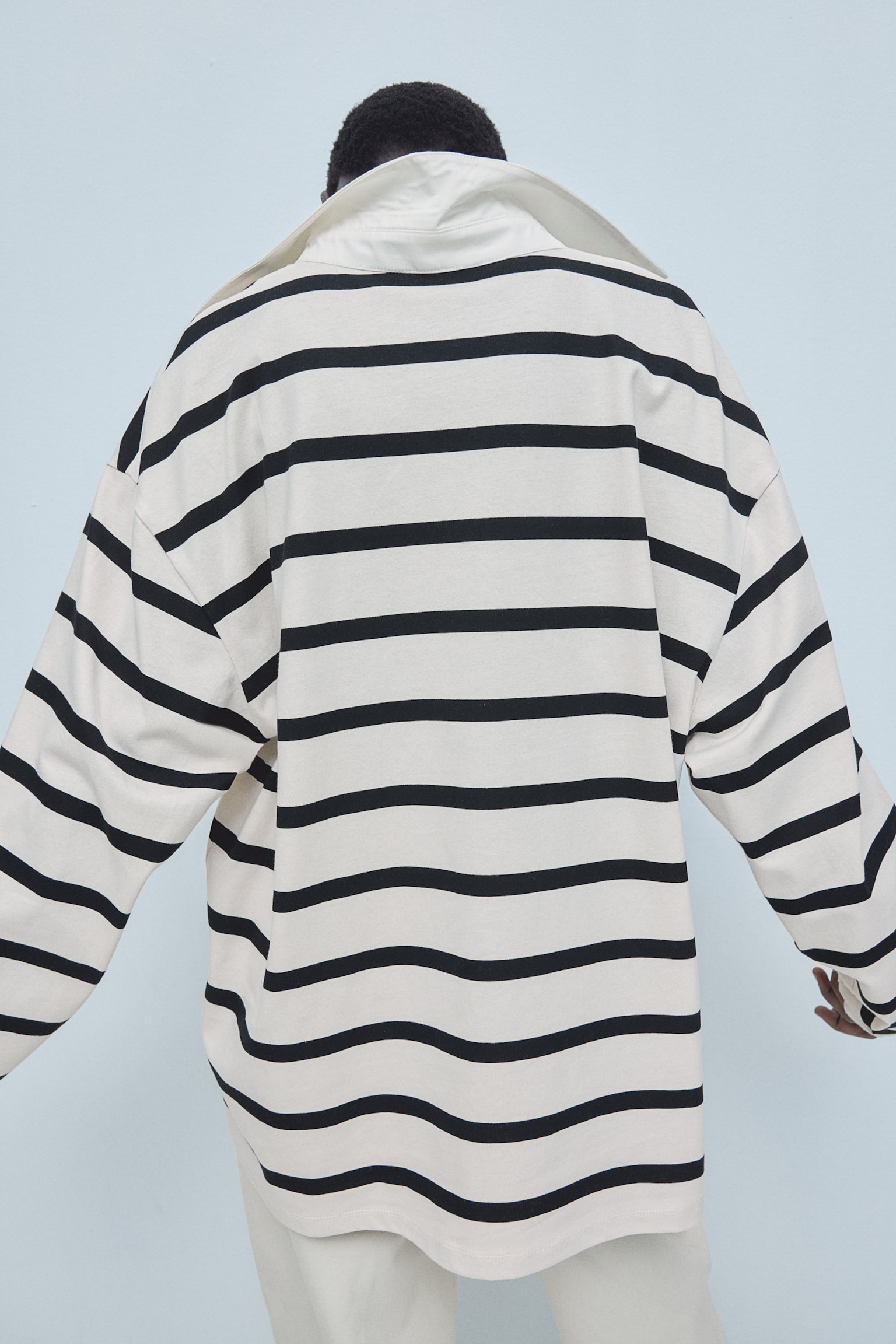 Loose-fit polo shirt - Cream/Black striped/White/Navy blue striped - 7