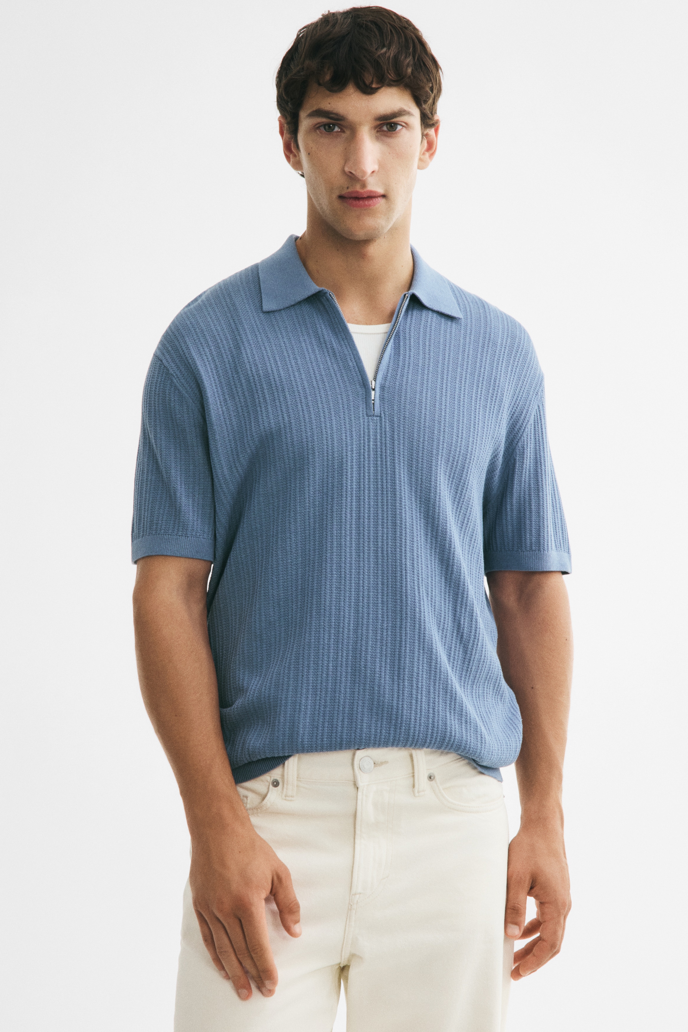 Slim Fit Textured-knit polo shirtModel