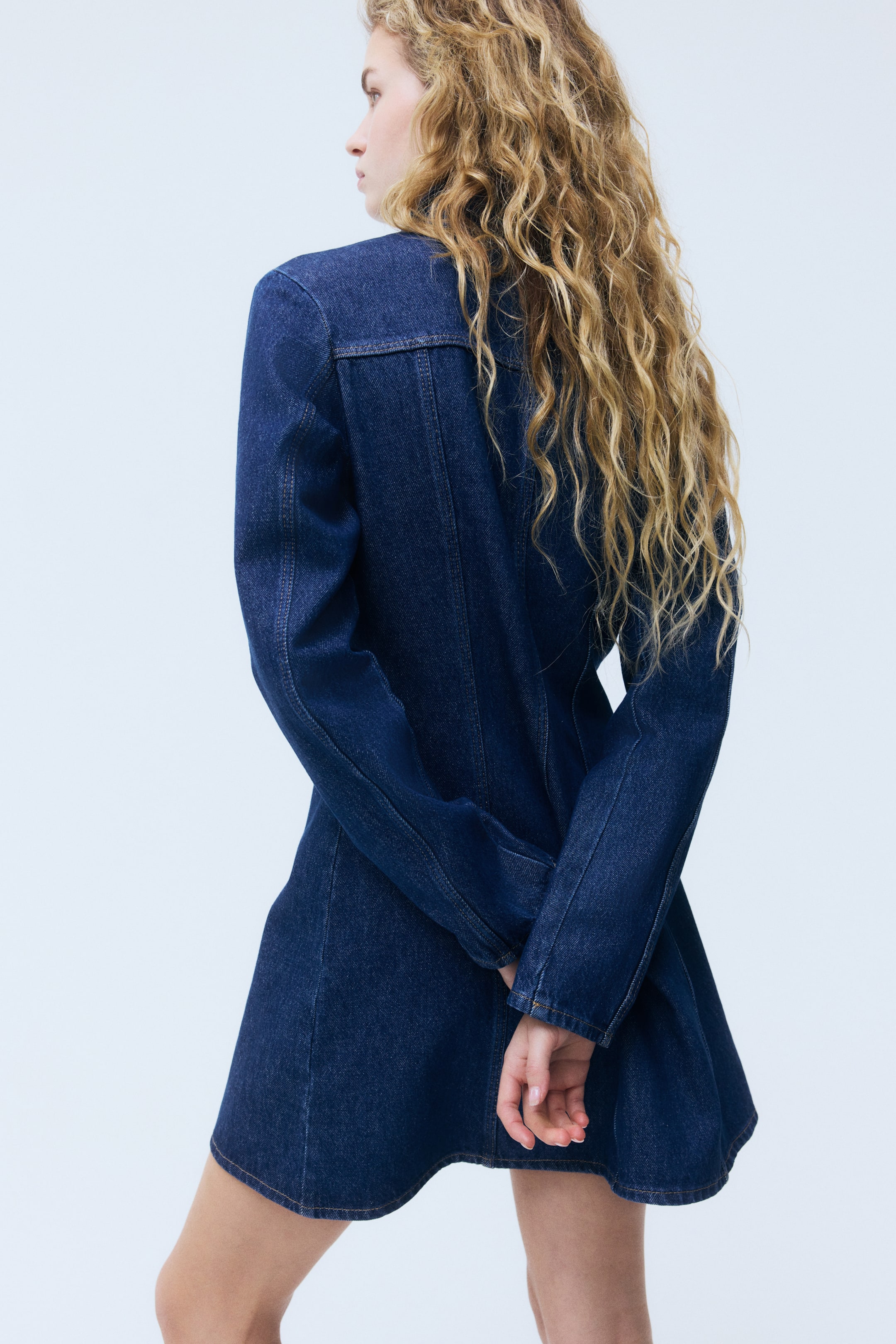 Flared-Skirt Denim Dress