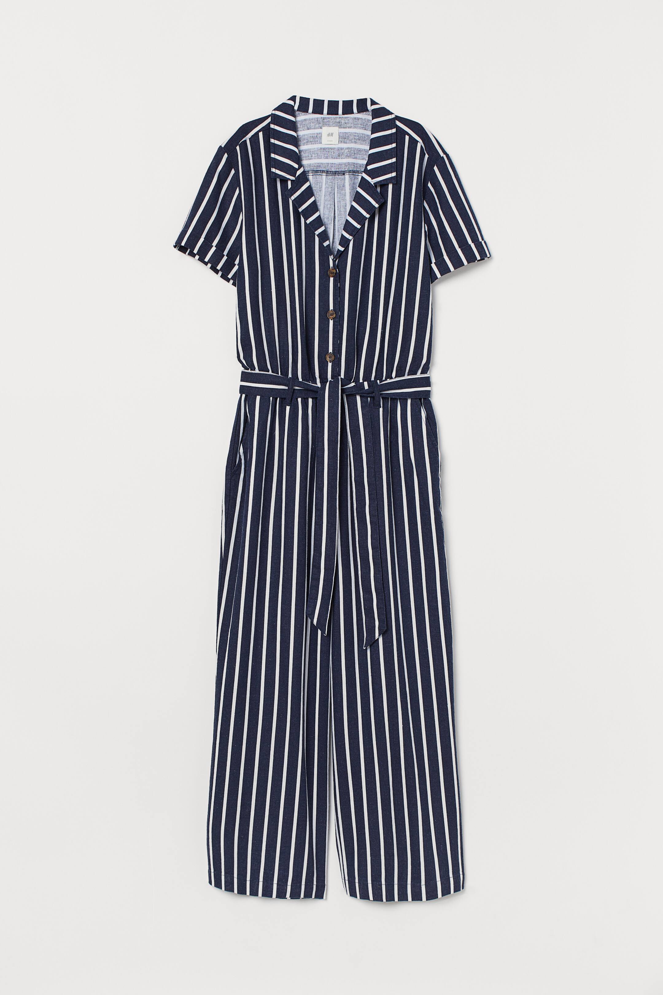 View larger image: Linen-blend jumpsuit - Dark blue/White striped - Ladies | H&M 1