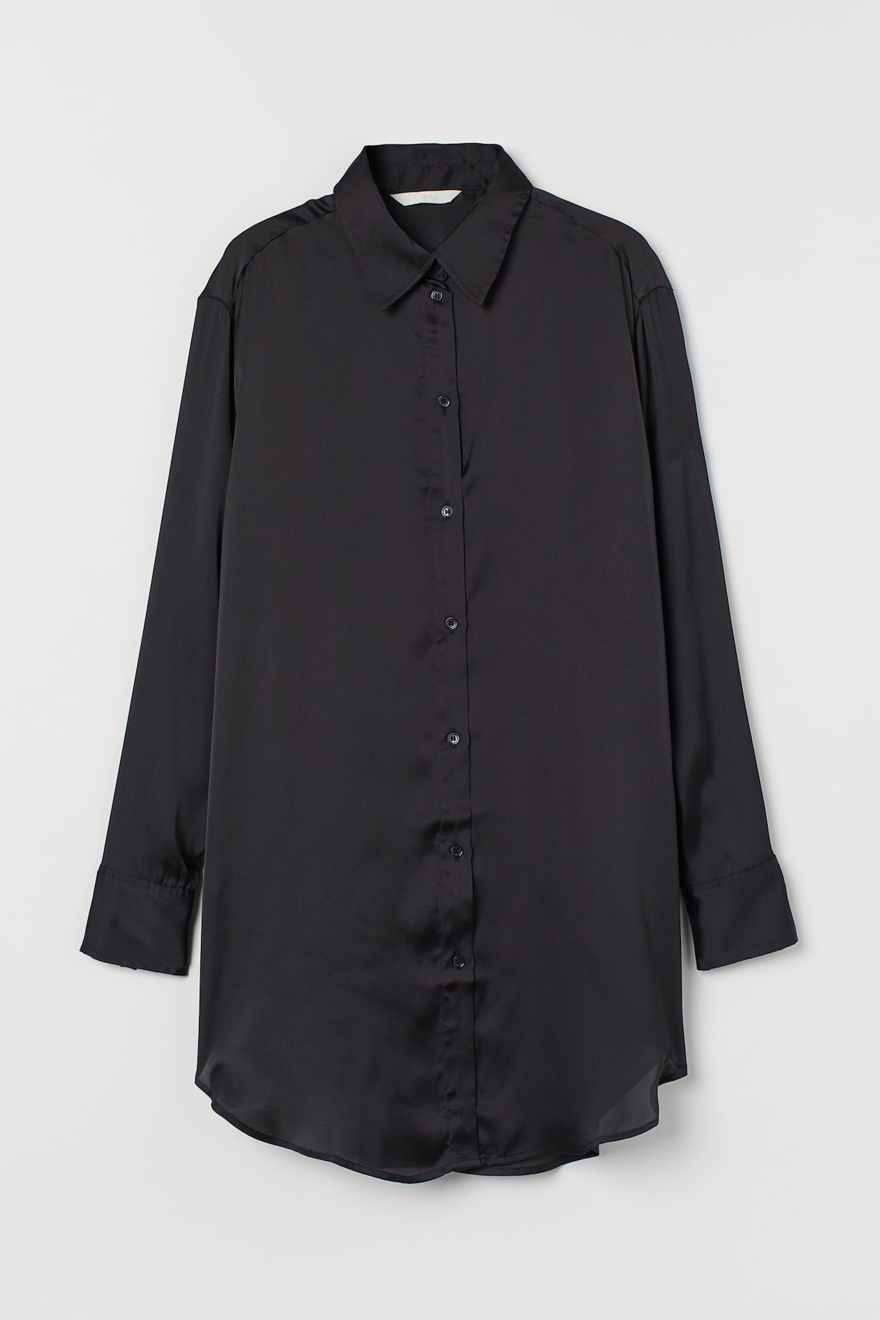 Satin shirt - Long sleeve - Long - Black - Ladies | H&M GB