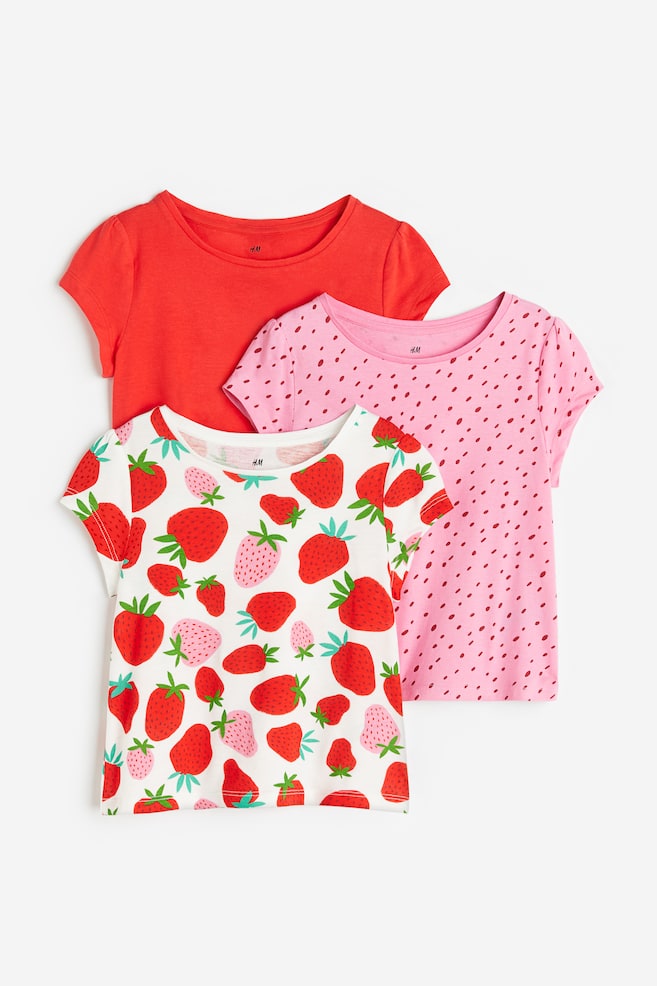 3-pack jersey tops - Bright red/Strawberries/Beige/Leopard - 1
