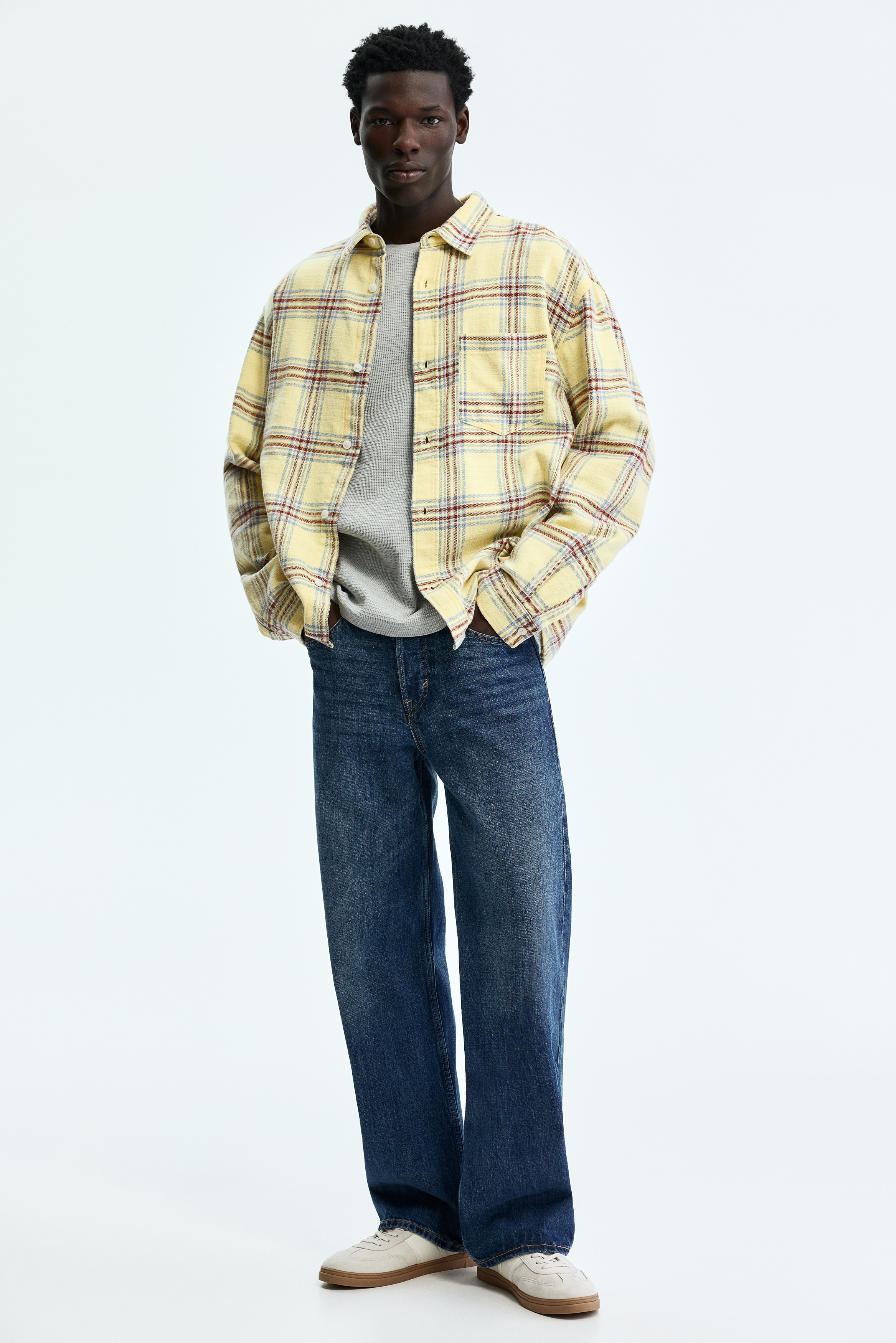 Relaxed-Fit Cotton Shirt - Yellow/plaid/Blue/plaid