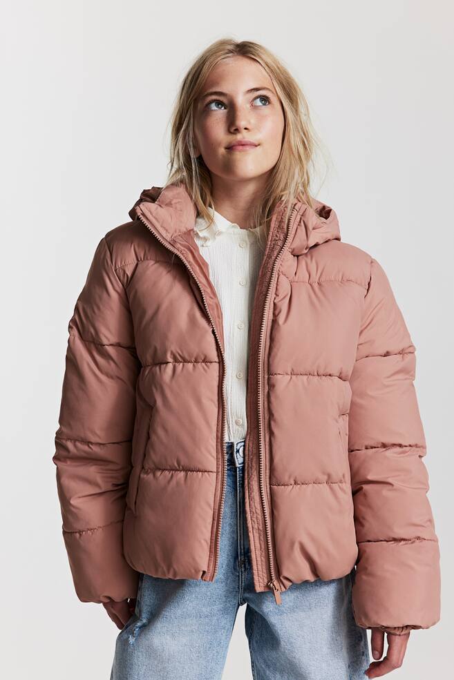 Hooded puffer jacket - Dusty pink/Black/Cream/Bright red - 5