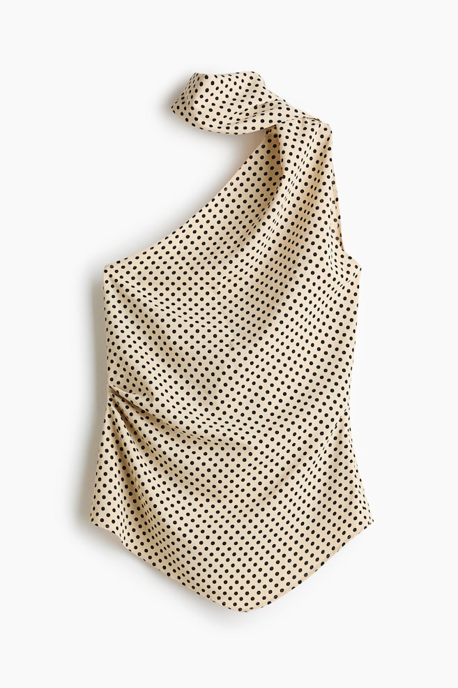 Top with Scarf Collar - Light beige/dotted - 1