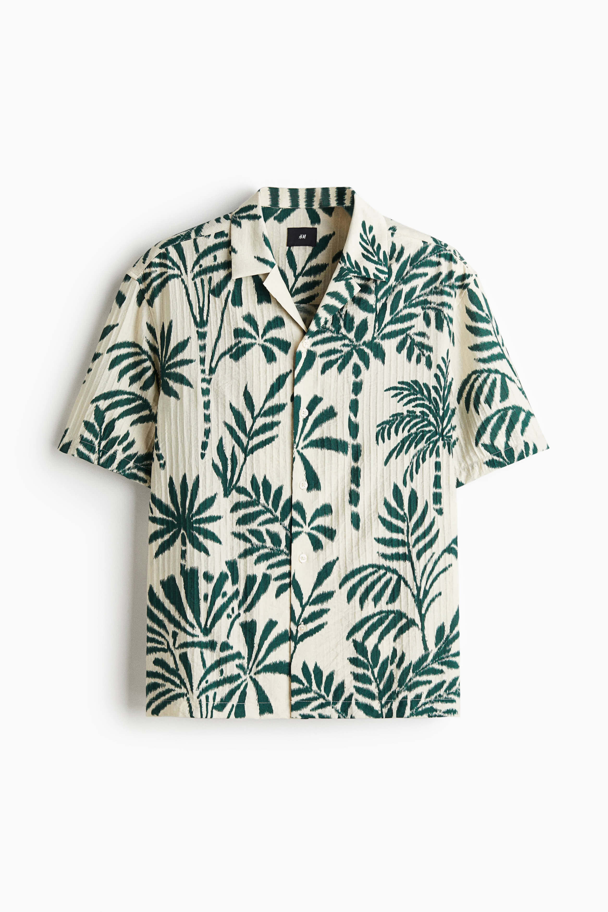 Regular-Fit Textured Resort Shirt - White/green floral