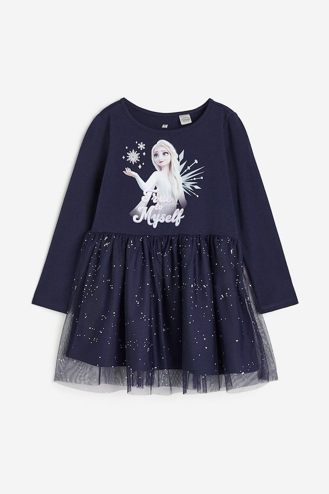 Tulle-skirt jersey dress - Navy blue/Frozen/Light blue/Frozen/Pink/Barbie - 1