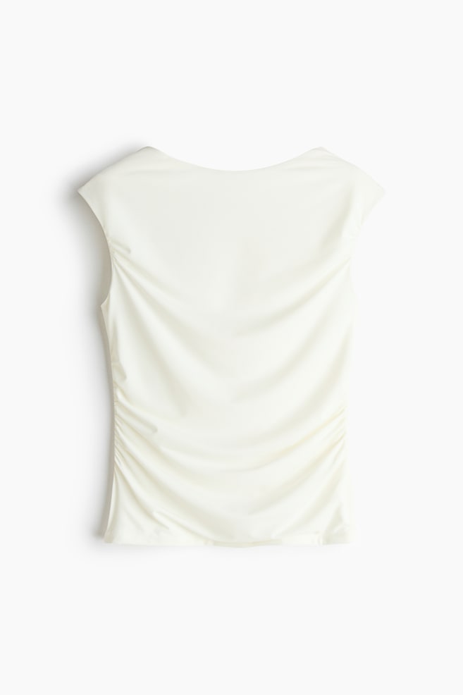 Top drapeado con escote barco - Blanco/Marrón oscuro/Beige oscuro - 1