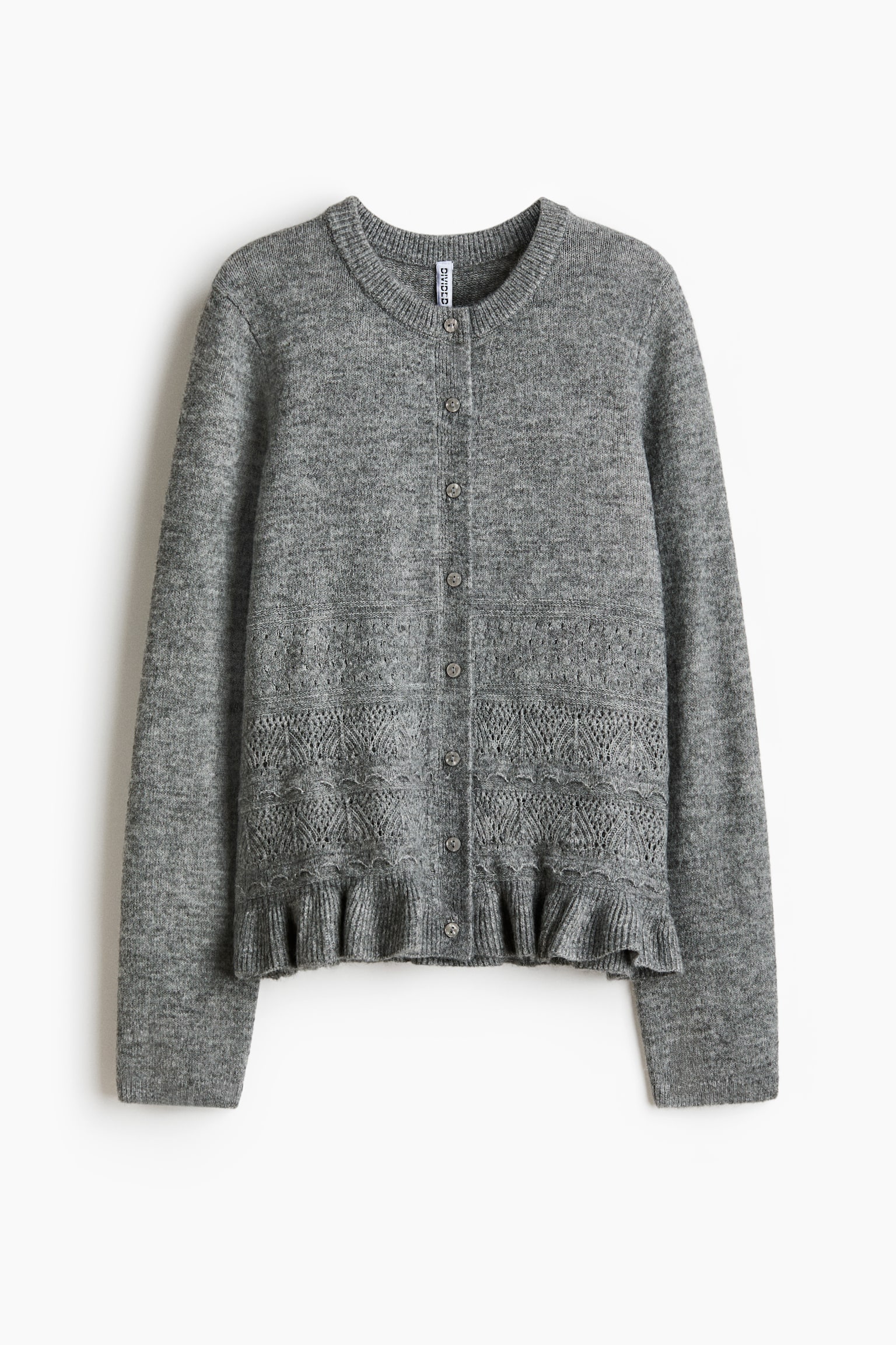 Pointelle-knit cardigan - Grey marl/White/Navy blue - 1