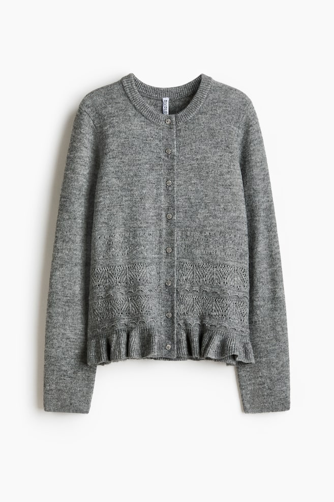 Pointelle-Knit Cardigan - Gray melange/White/Navy blue - 1