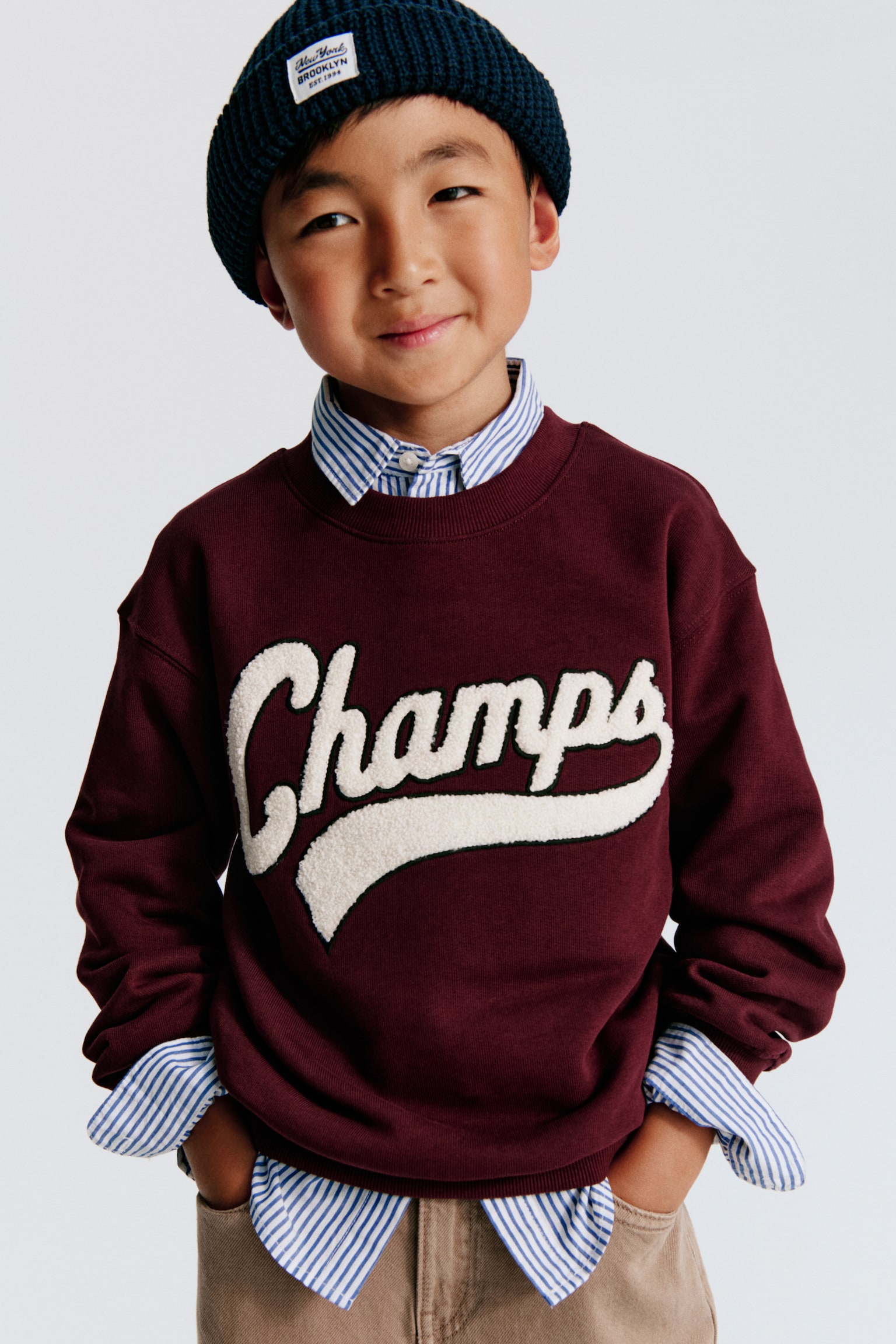 Sweater met motief - Donkerrood/Champs - 1