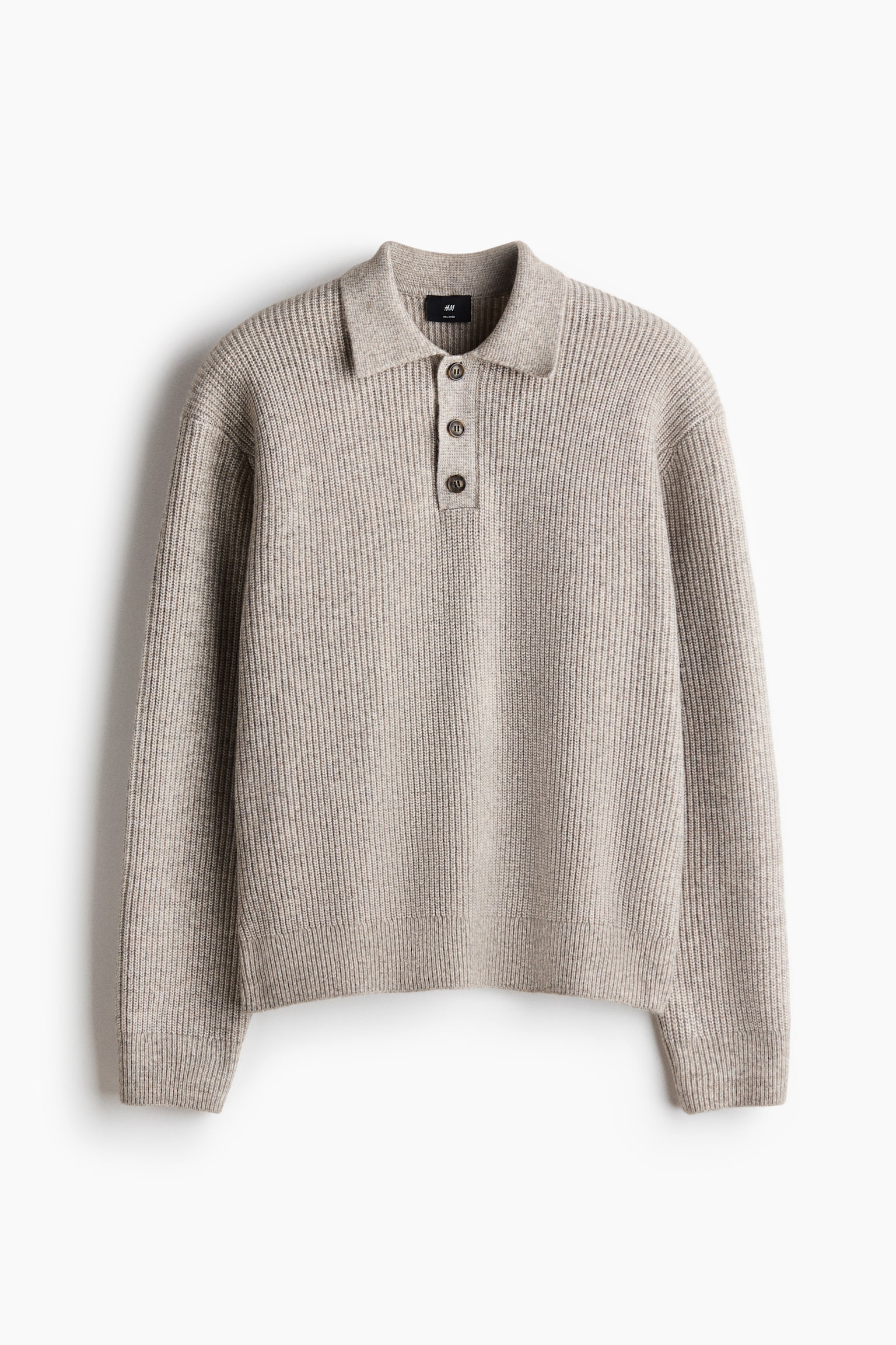 Relaxed-Fit Knit Polo Shirt - Taupe/Light gray/Black