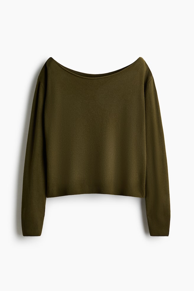 Off-the-Shoulder Sweater - Olive green/White/Navy blue/Light pink - 1