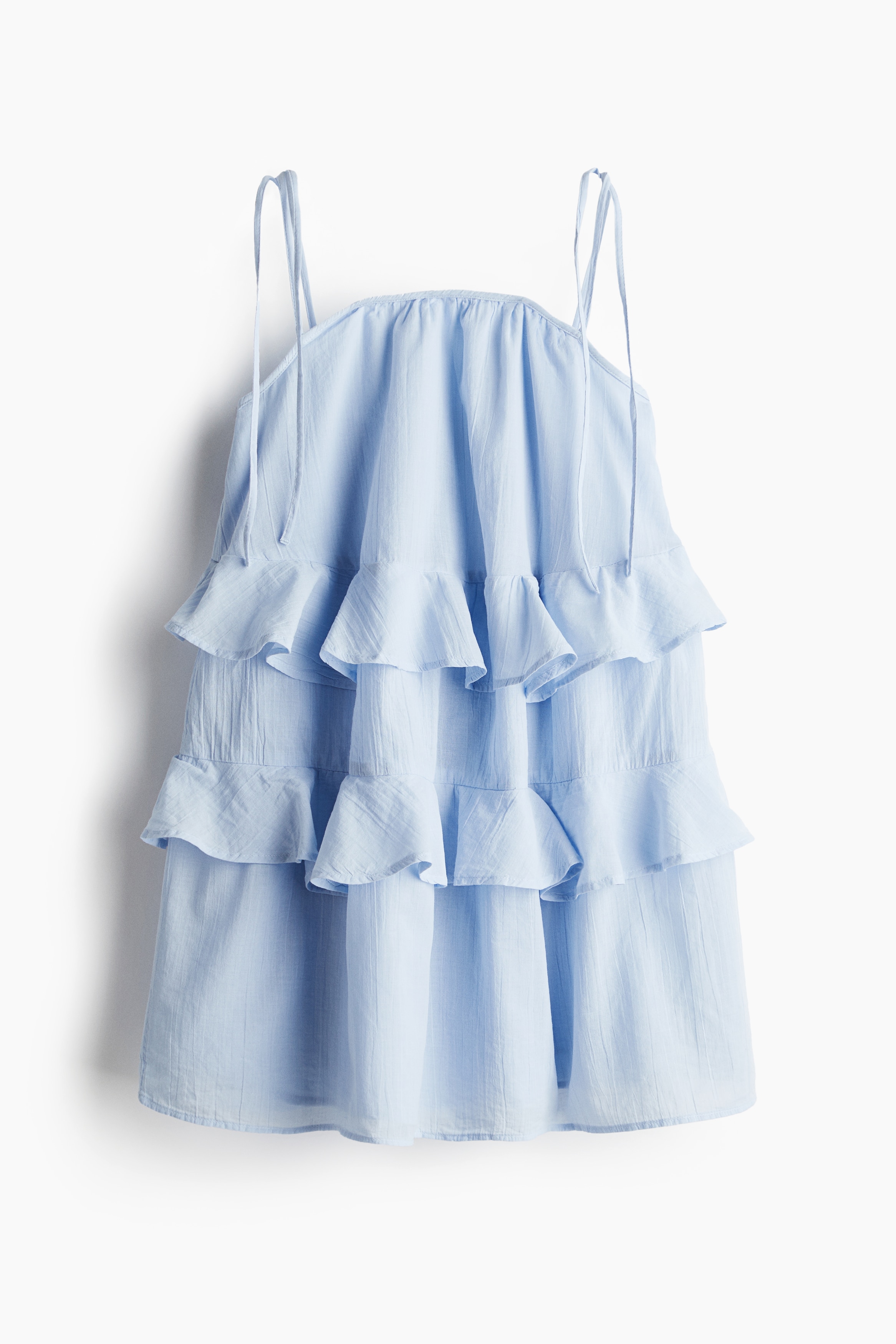 Flounced cotton dress - Light blue/White/Black