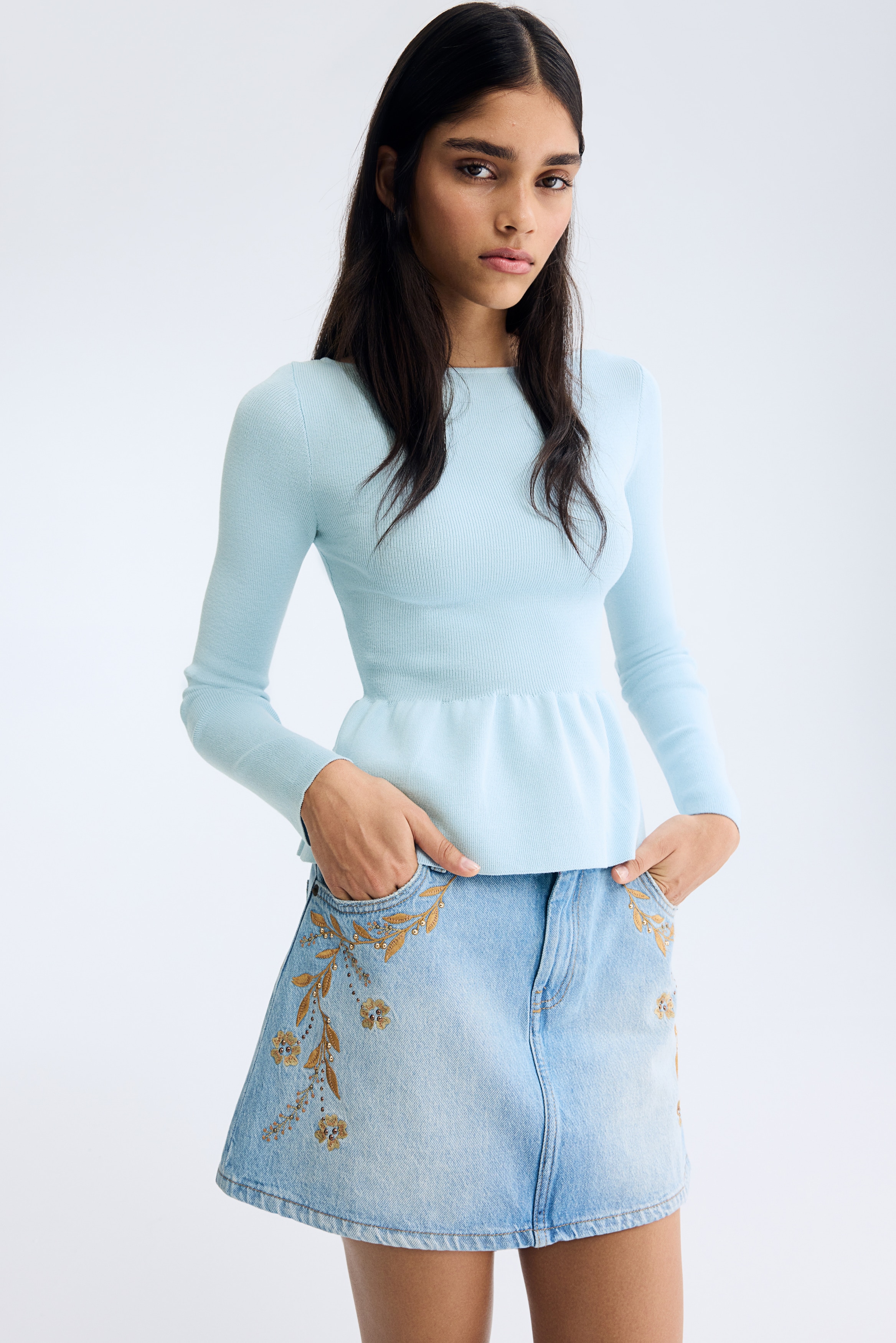 H&M Jacquard-Knit Peplum Top | Liberty Center