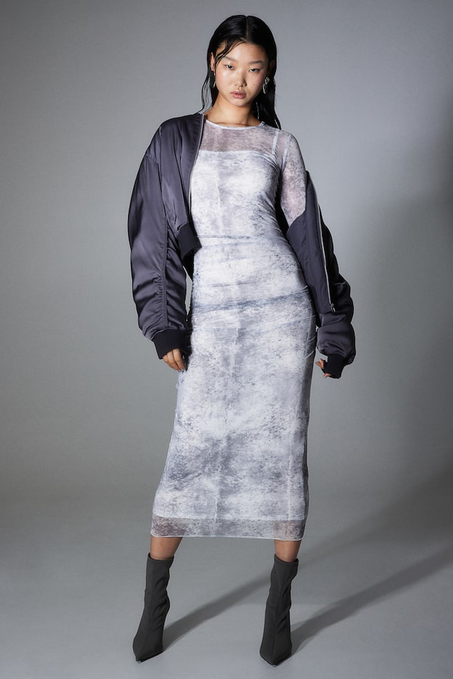 Gathered mesh dress - Light grey/Patterned/Pink/Ombre/Black - 5