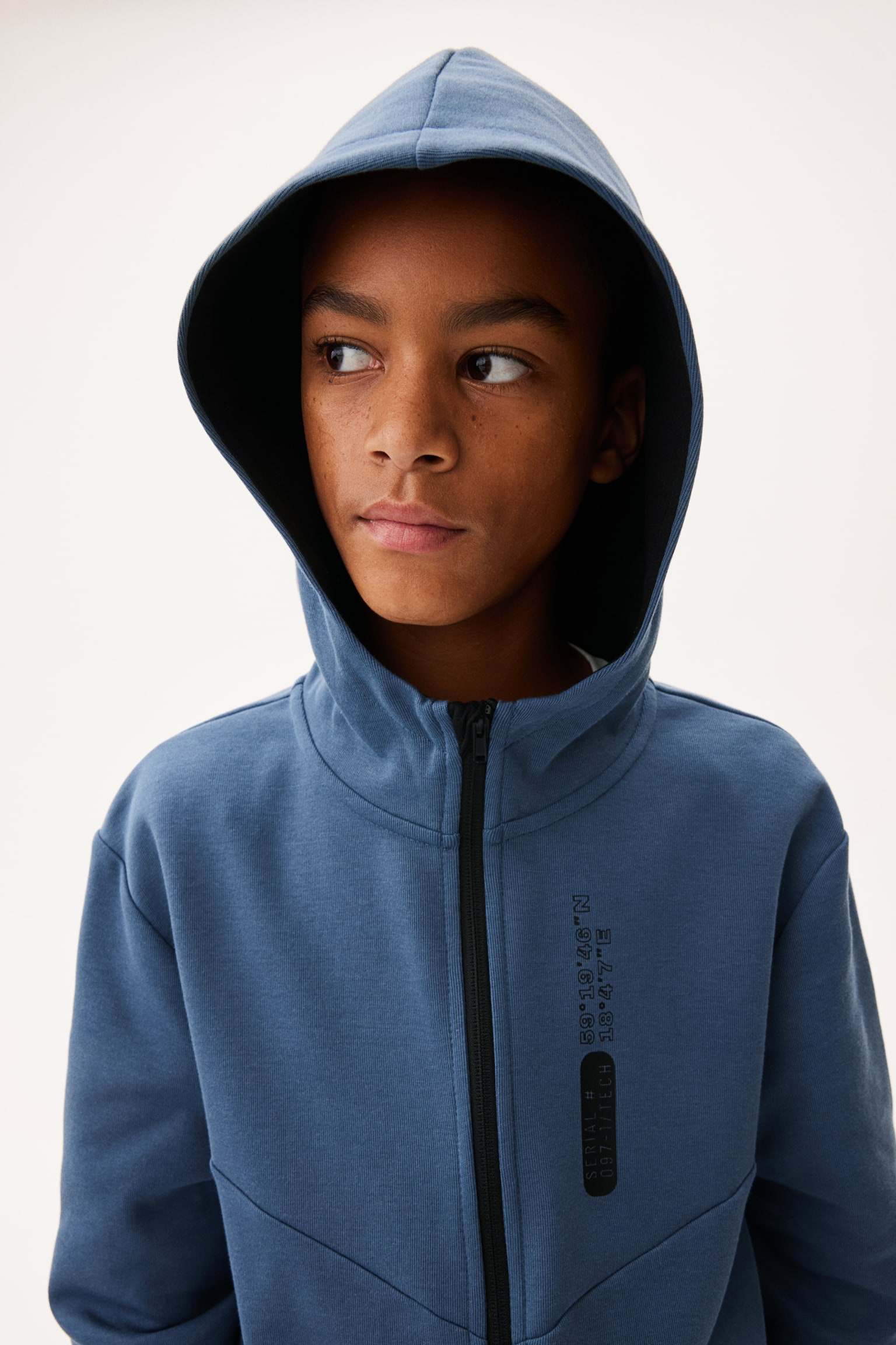 Heavy jersey zip-through hoodie - Blue/Black/Light grey marl - 4