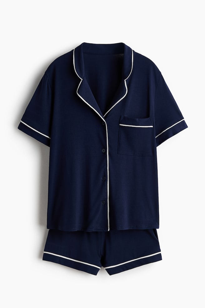 Viscose-blend pyjamas - Navy blue/Black/Light pink/Cream - 1