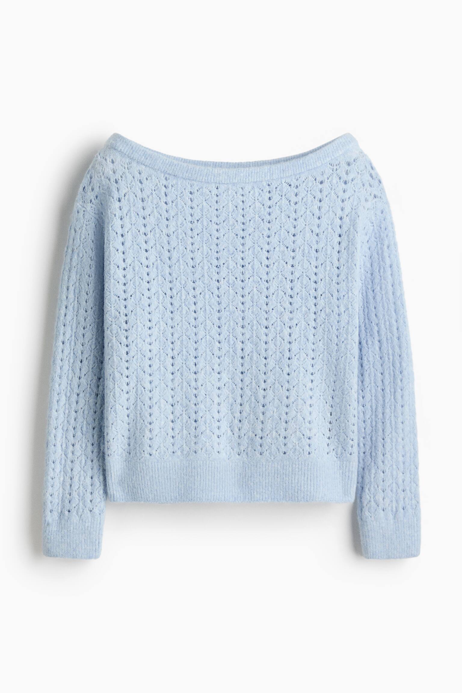 Pullover in maglia traforata a spalle scoperte - Azzurro/Rosa chiaro/Grigio chiaro