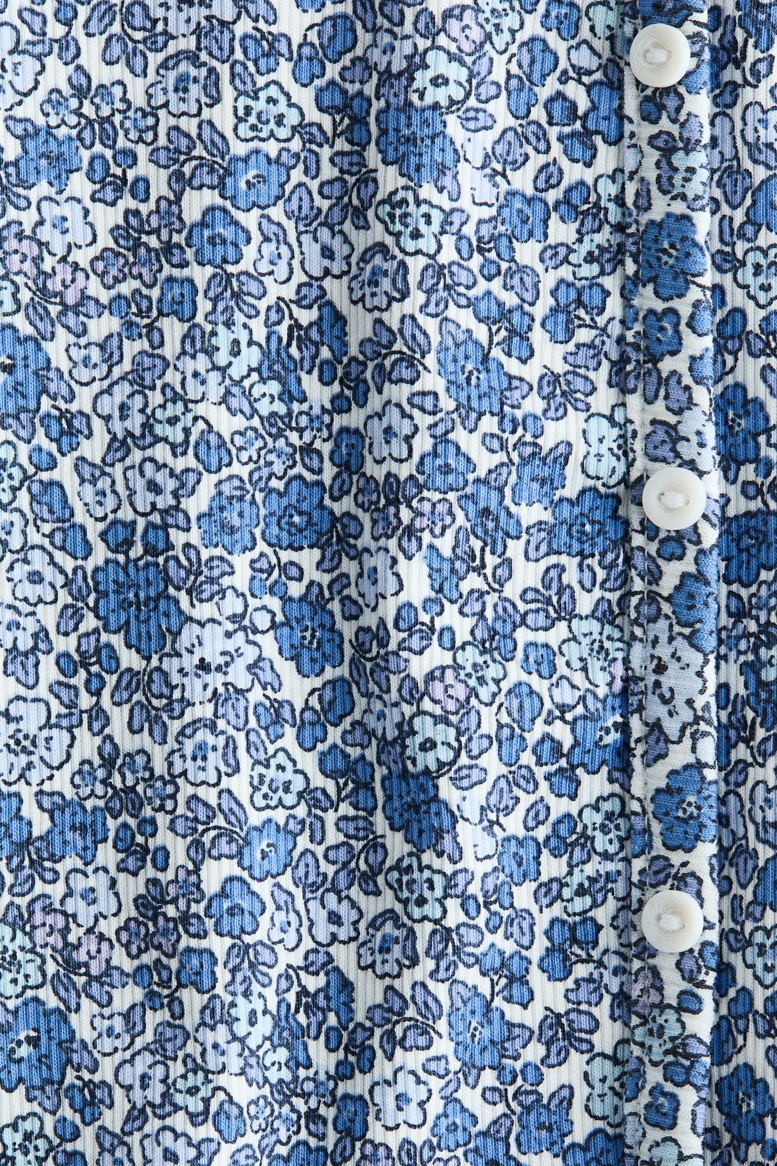Haut côtelé avec boutons - Bleu/fleuri - 2