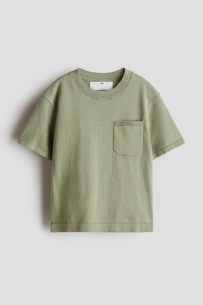 Playera en tejido fino de algodón - Verde caqui claro/Blanco/Rayas negras - 1