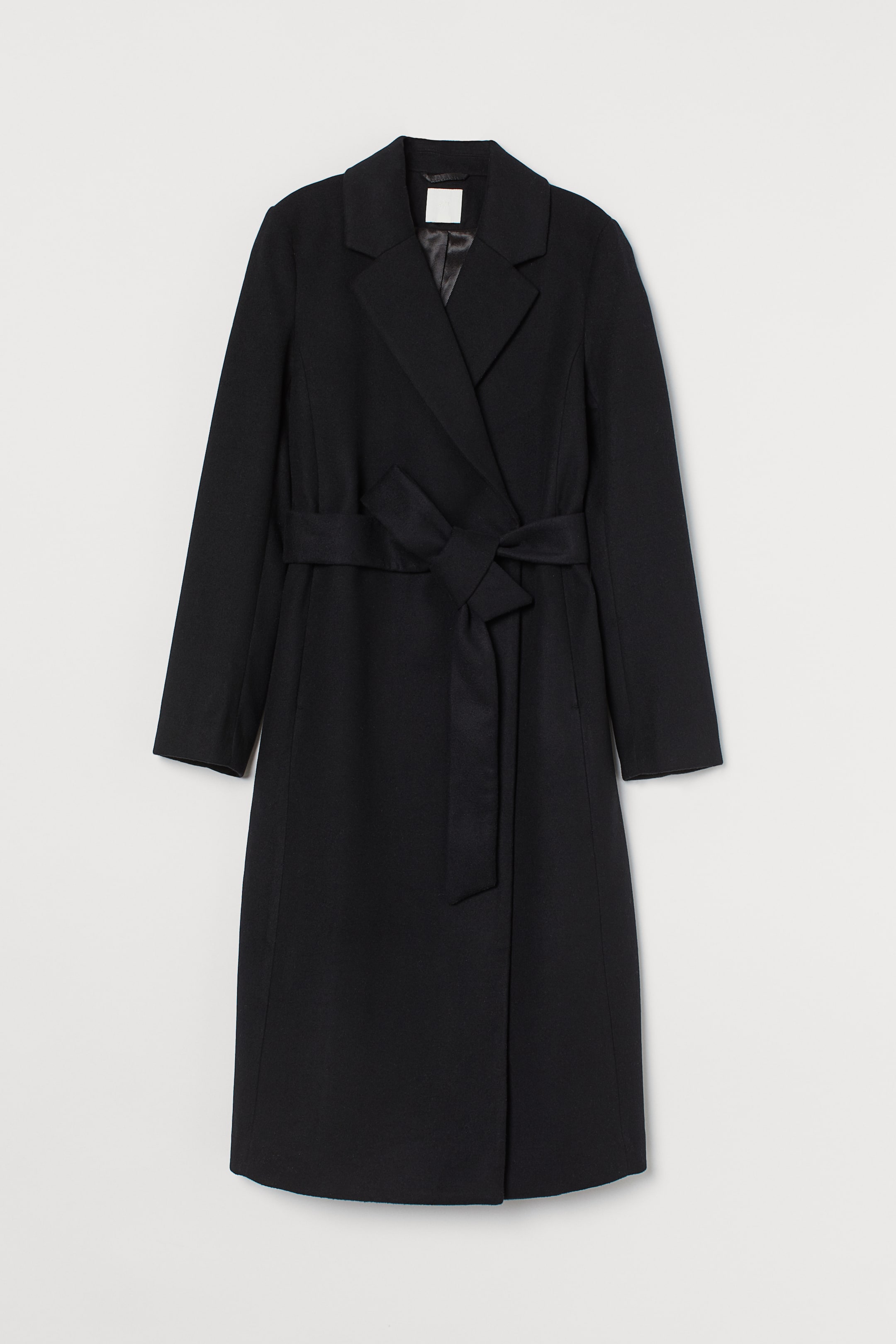 Tie-belt coat - Long sleeve - Long - Black - Ladies | H&M GB