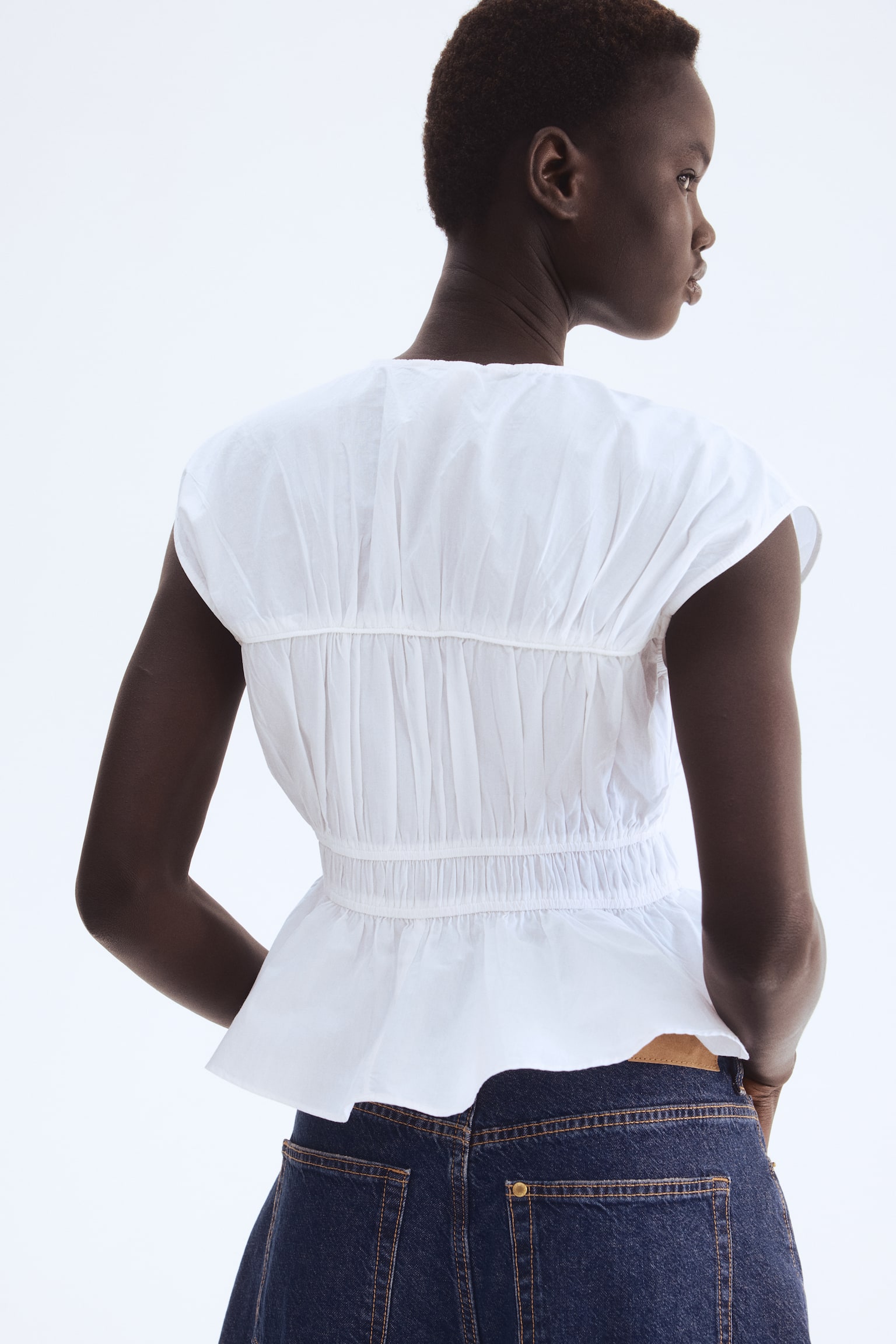 Büzgü Bağlı Poplin Bluz - Beyaz/Beyaz/Mavi çizgili - 5