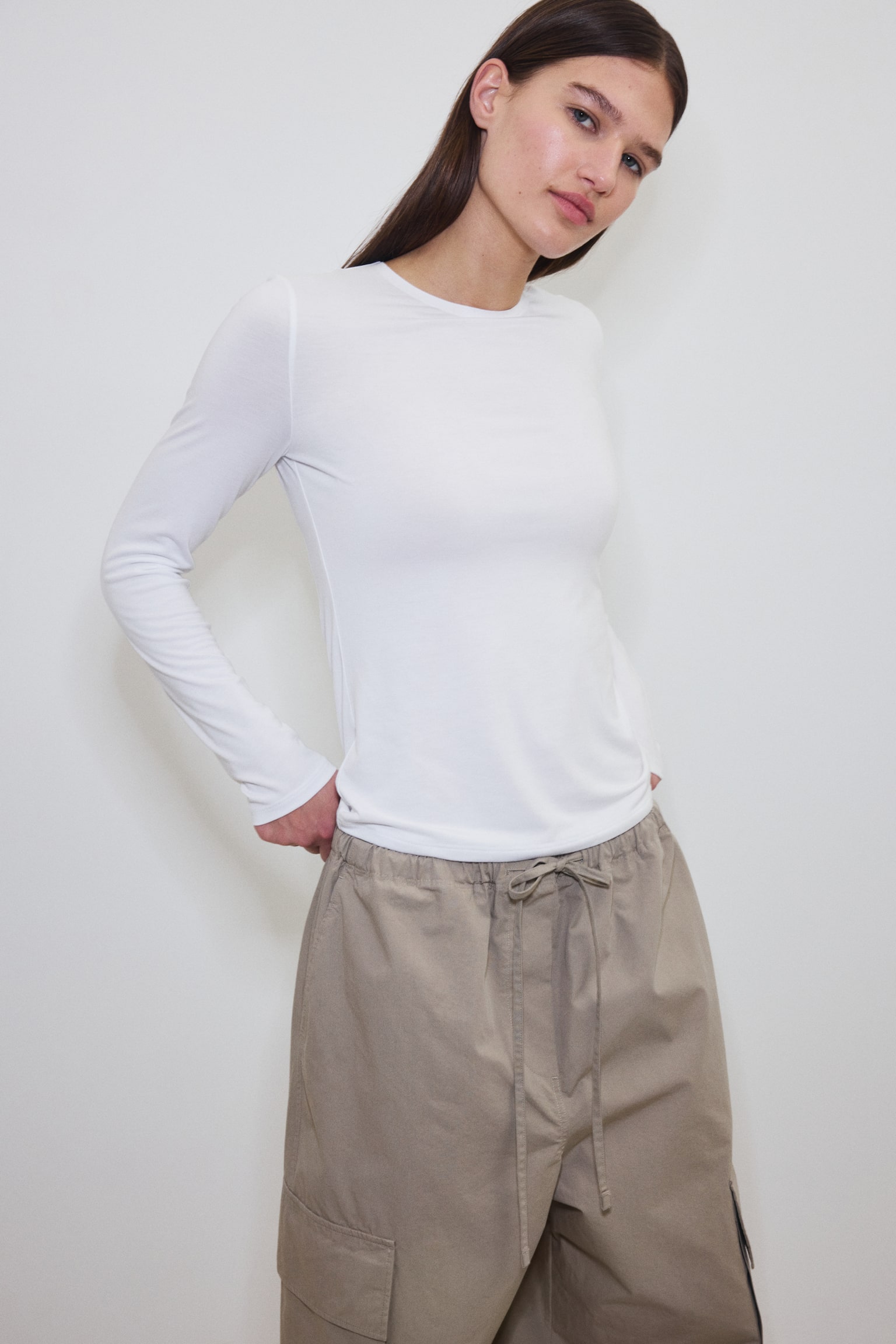 Warming Slim Fit Top - White/Black/Dark brown - 1