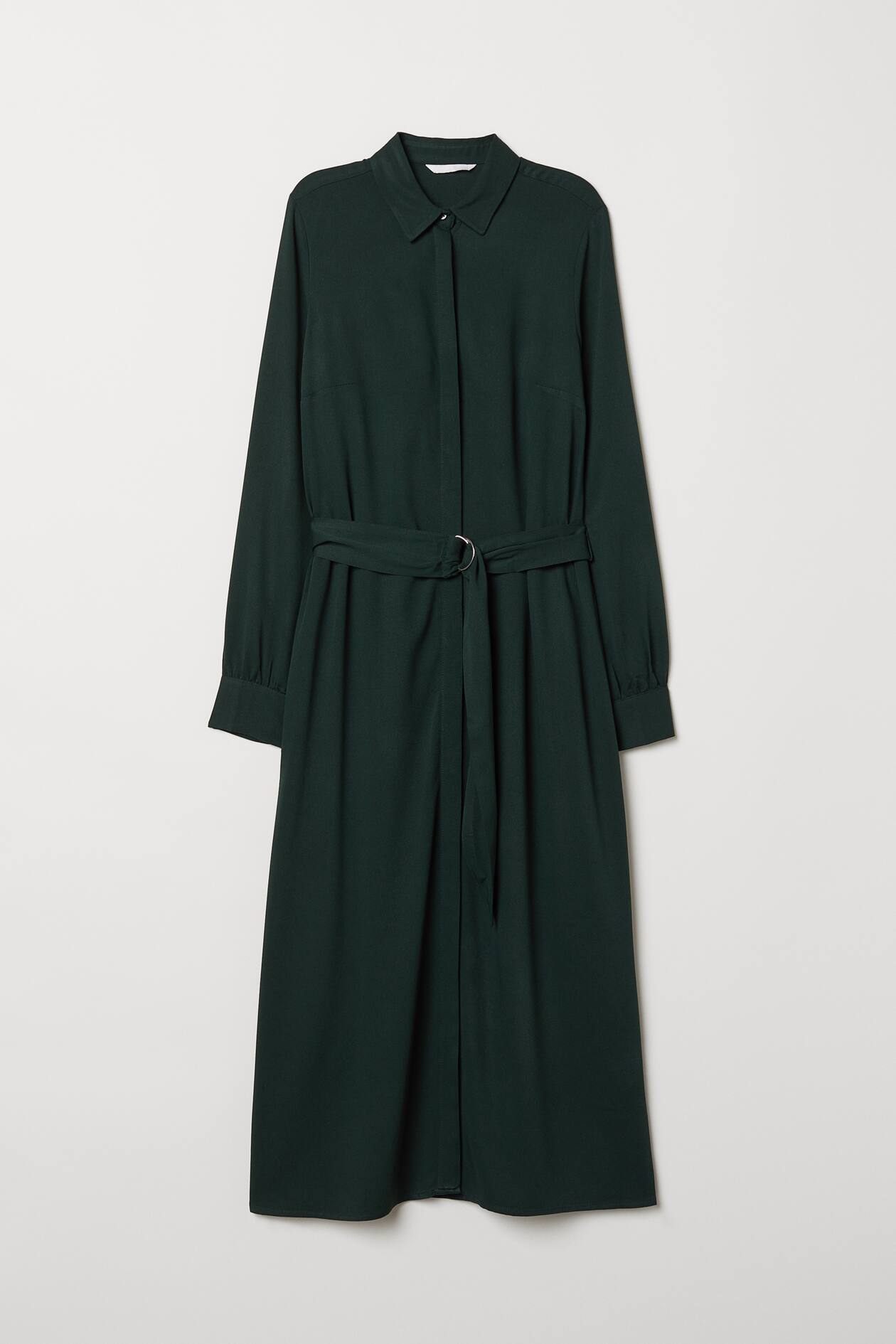 Calf-length shirt dress - Long sleeve - Midi - Dark green - Ladies | H&M GB