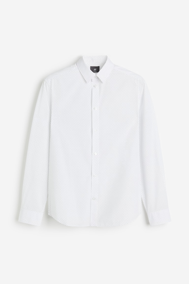 Men's White/black dotted Slim Fit Easy-iron Shirt | H&M US Men's White/black dotted Slim Fit Easy-iron Shirt | H&M US