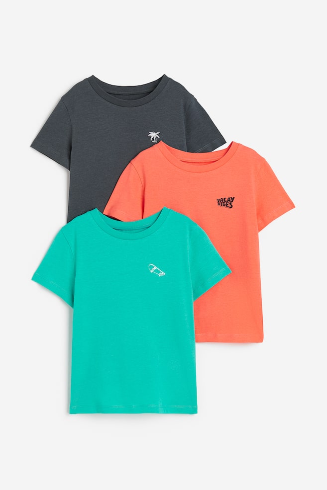 3-pack T-shirts - Orange/Turquoise/White/Light grey marl/Blue/Dark green/Dinosaurs/dc/dc/dc/dc/dc - 1