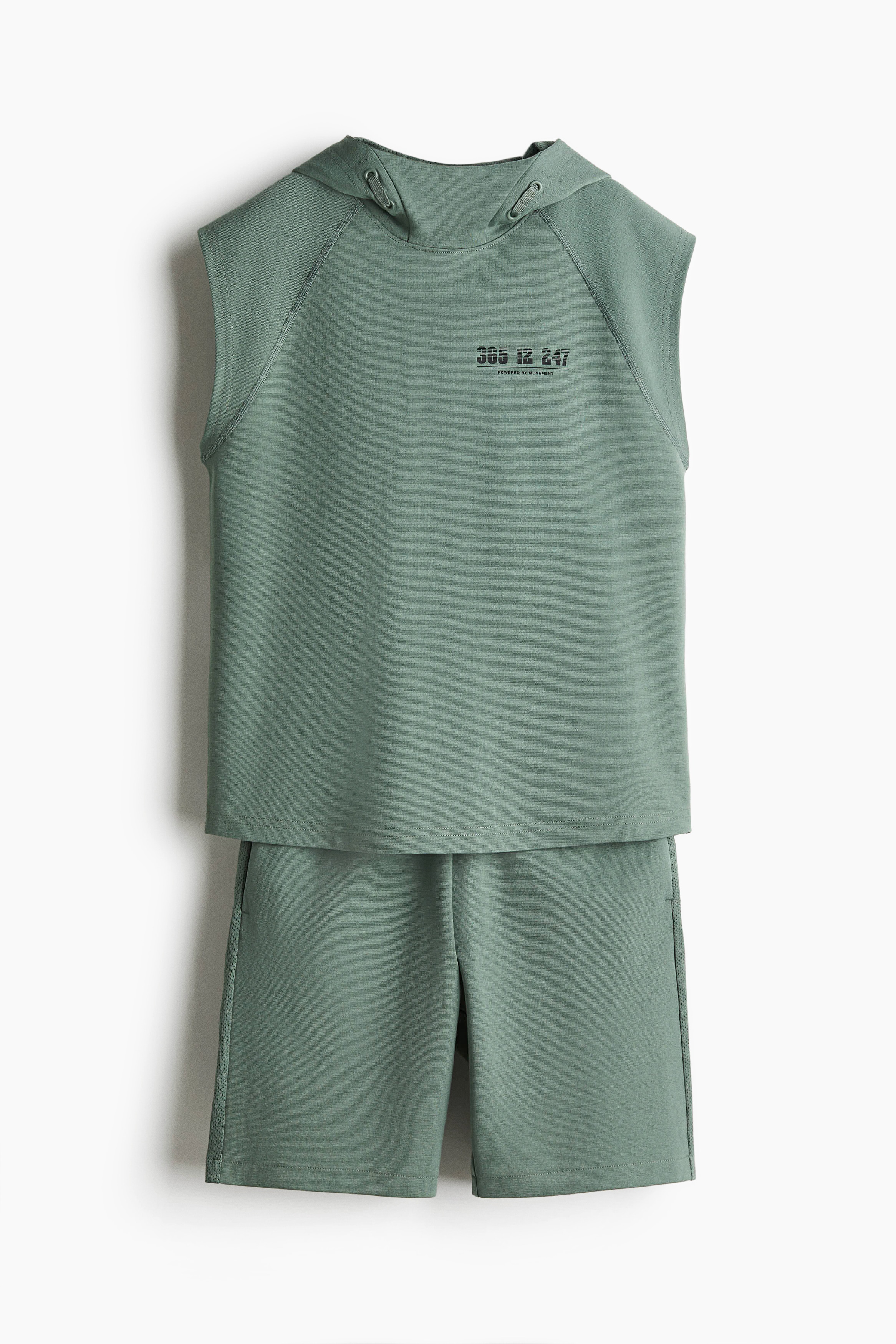 Спортен комплект от трико от две части - Зелен/Сив меланж/365/Тъмнобежов