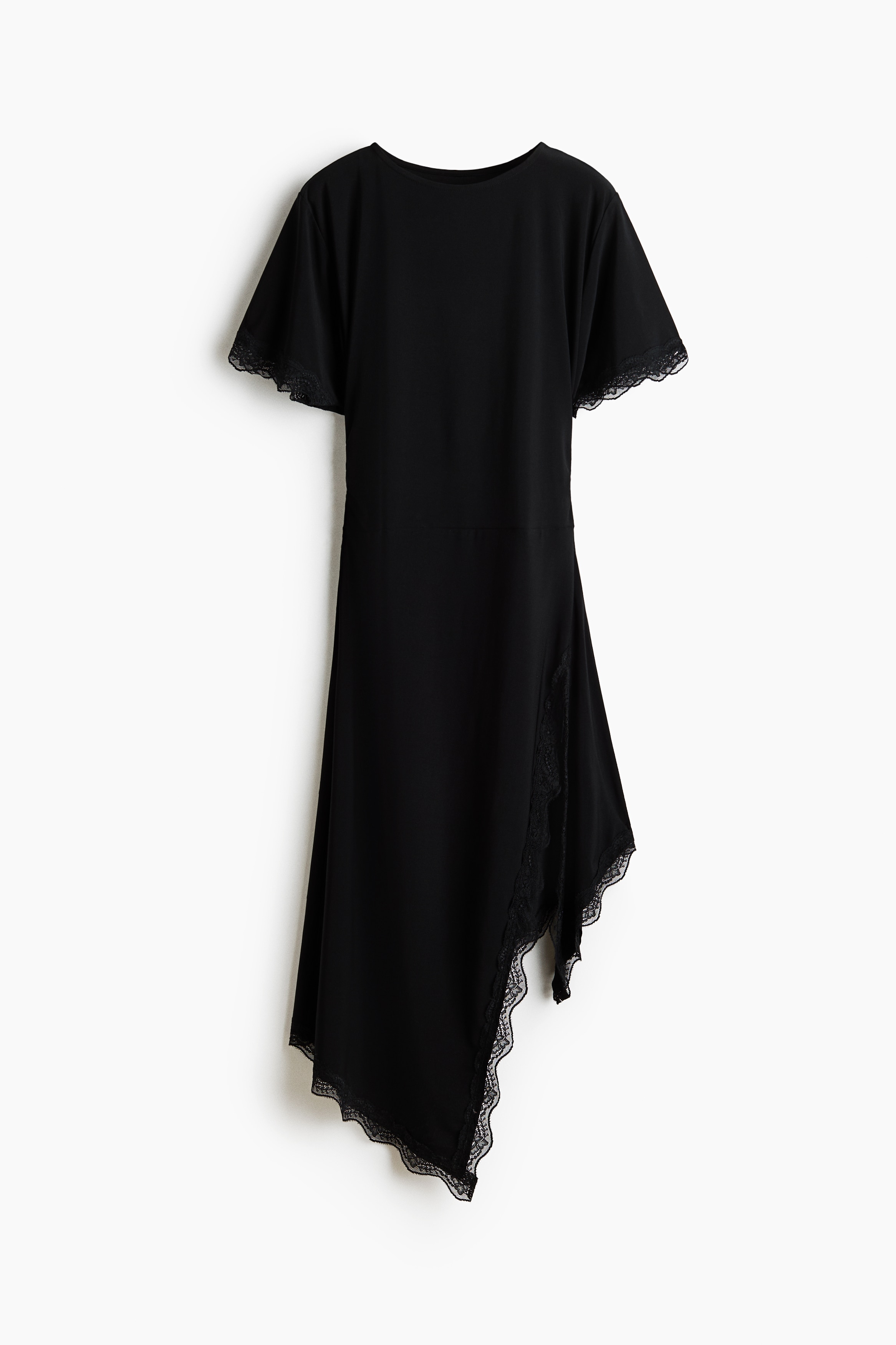 Lace-trimmed jersey dress-Black