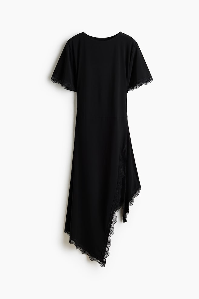 Lace-trimmed jersey dress - Black/Dark brown - 1