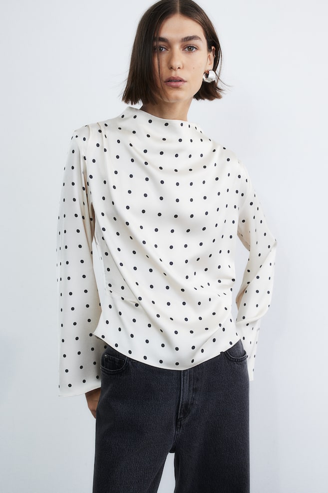 Satin blouse - White/Spotted/Black/White/Light pink - 1