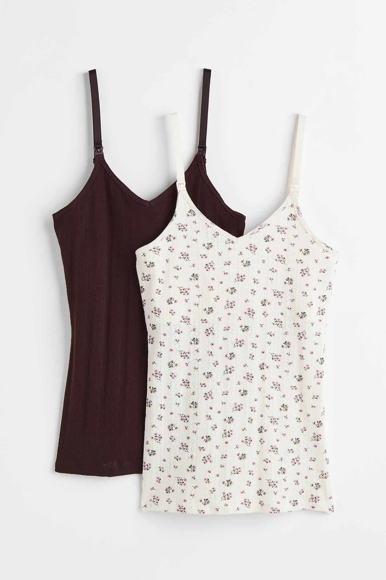 MAMA 2pack nursing vest tops Vneck Sleeveless Burgundy/Floral