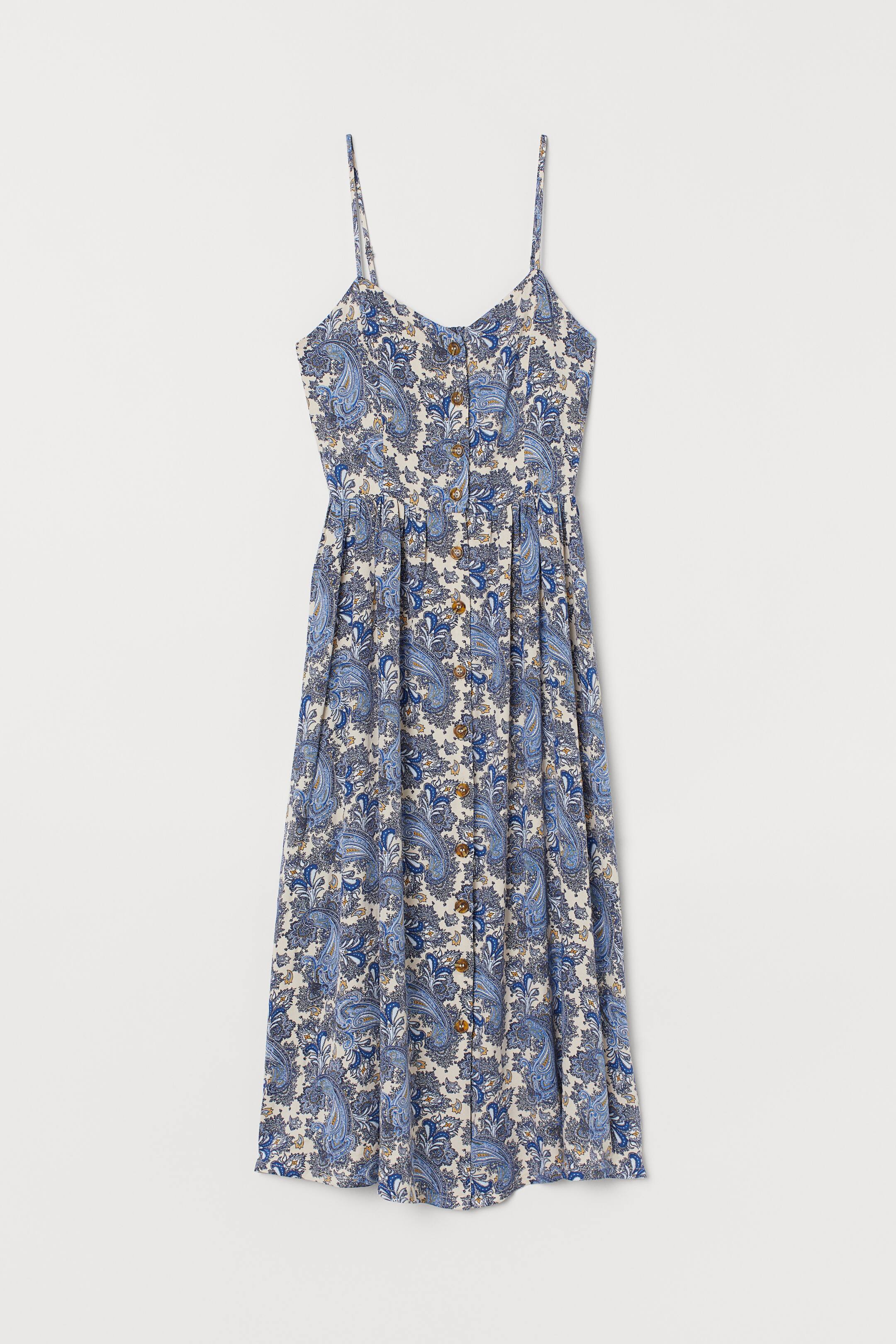 Dress with buttons - V-neck - Sleeveless - Light beige/Paisley 