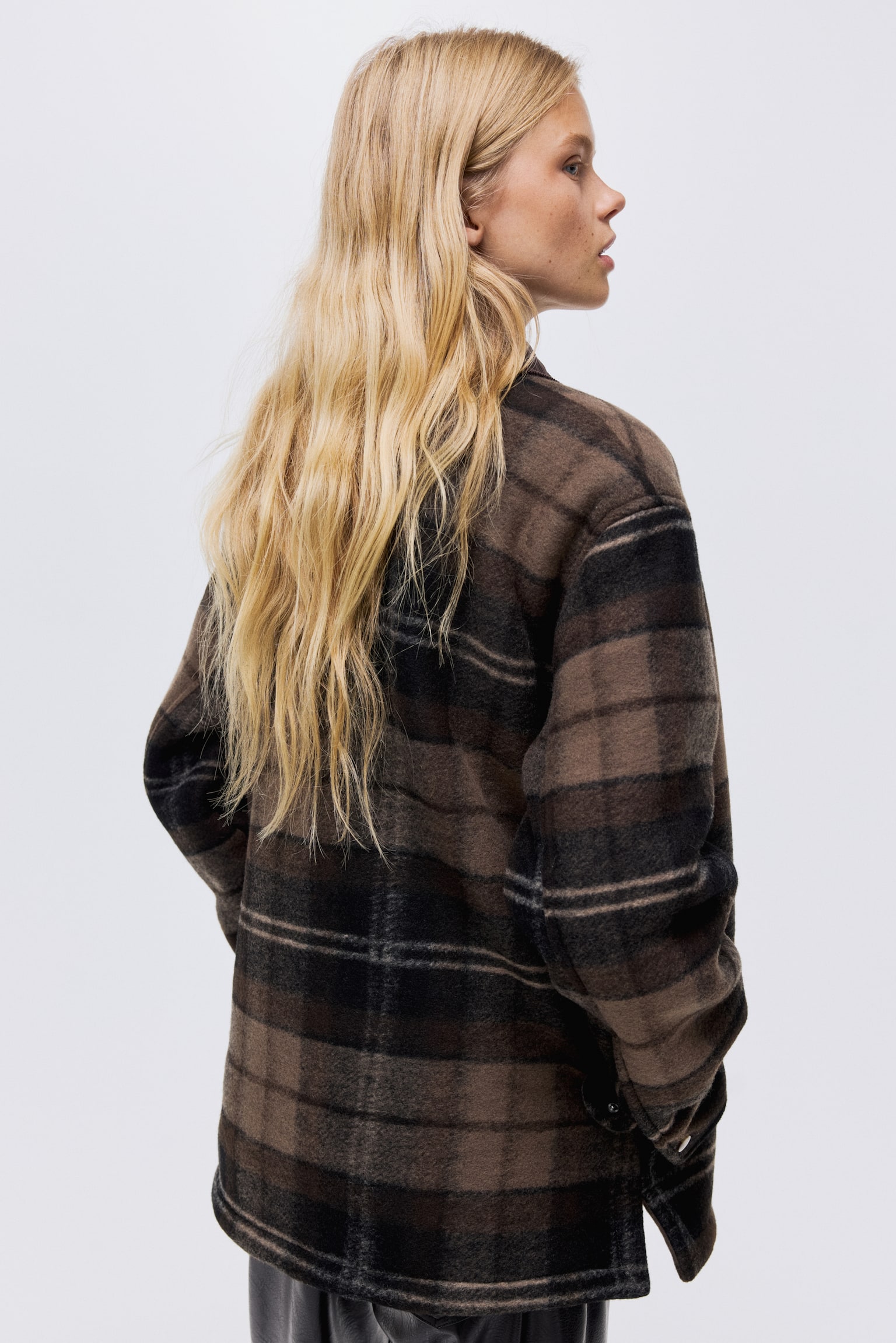 Teddy-lined shacket - Dark brown/Checked - 7