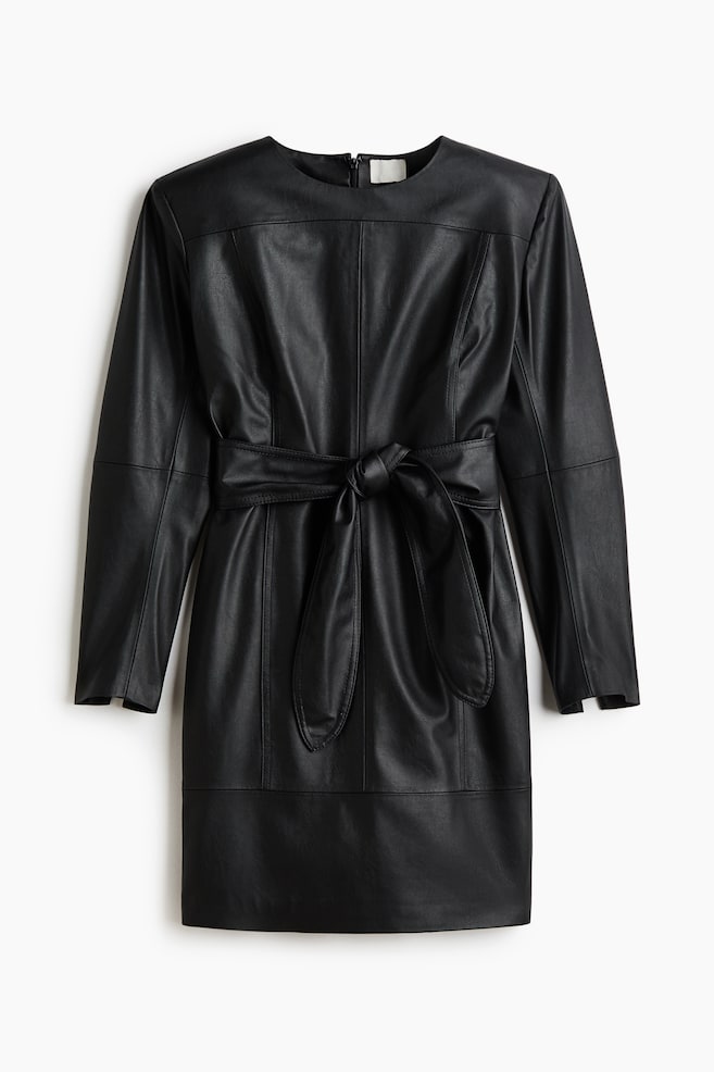 Coated tie-belt dress - Black - 1