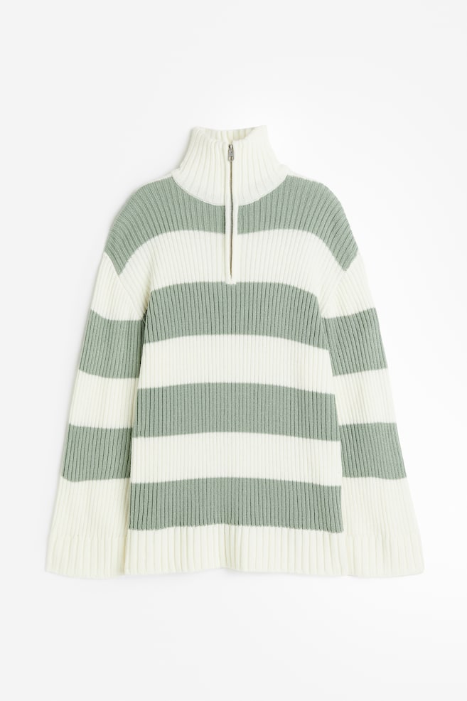 Oversized zip-top jumper - Dusty green/Striped/Black/Light beige/Black/Striped - 2