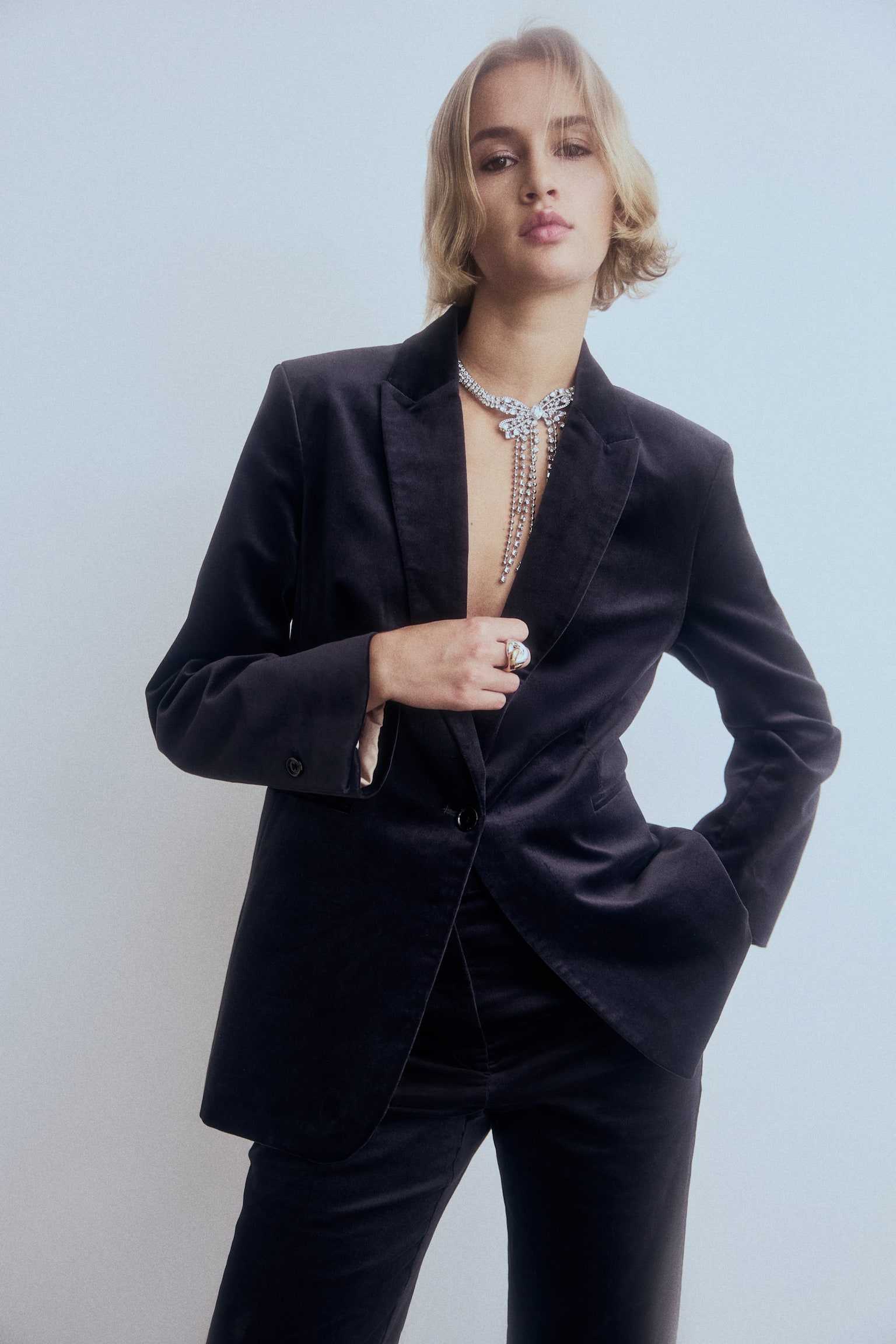 Flared velvet trousers - Navy blue/Black/Dark red - 4