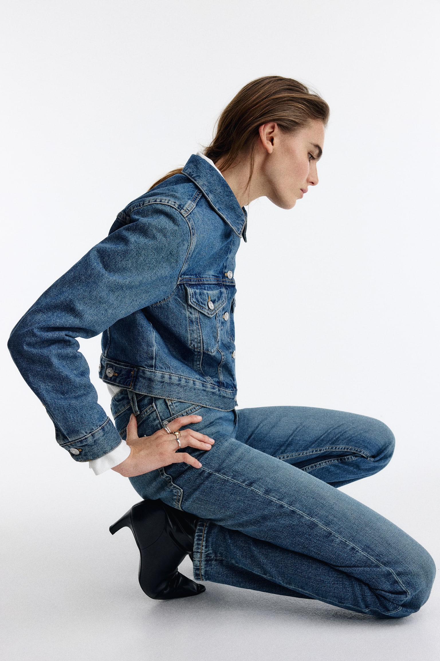 Slim Straight High Waist Jeans - Denimblau - 4