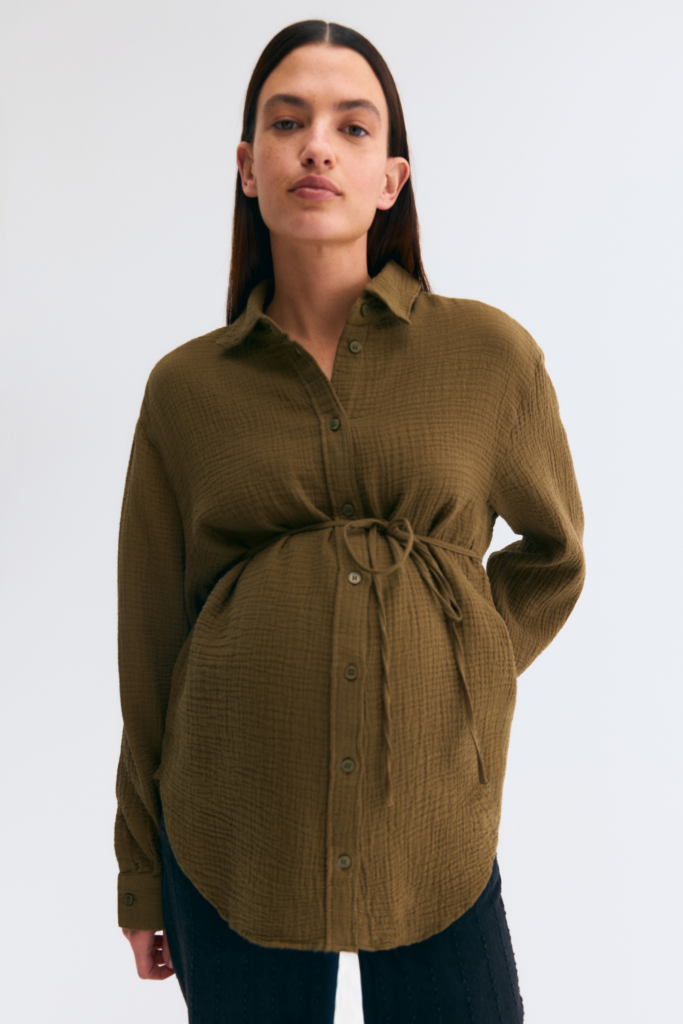 MAMA Before & After Muslin shirt - Dark khaki green/White/Beige/Striped